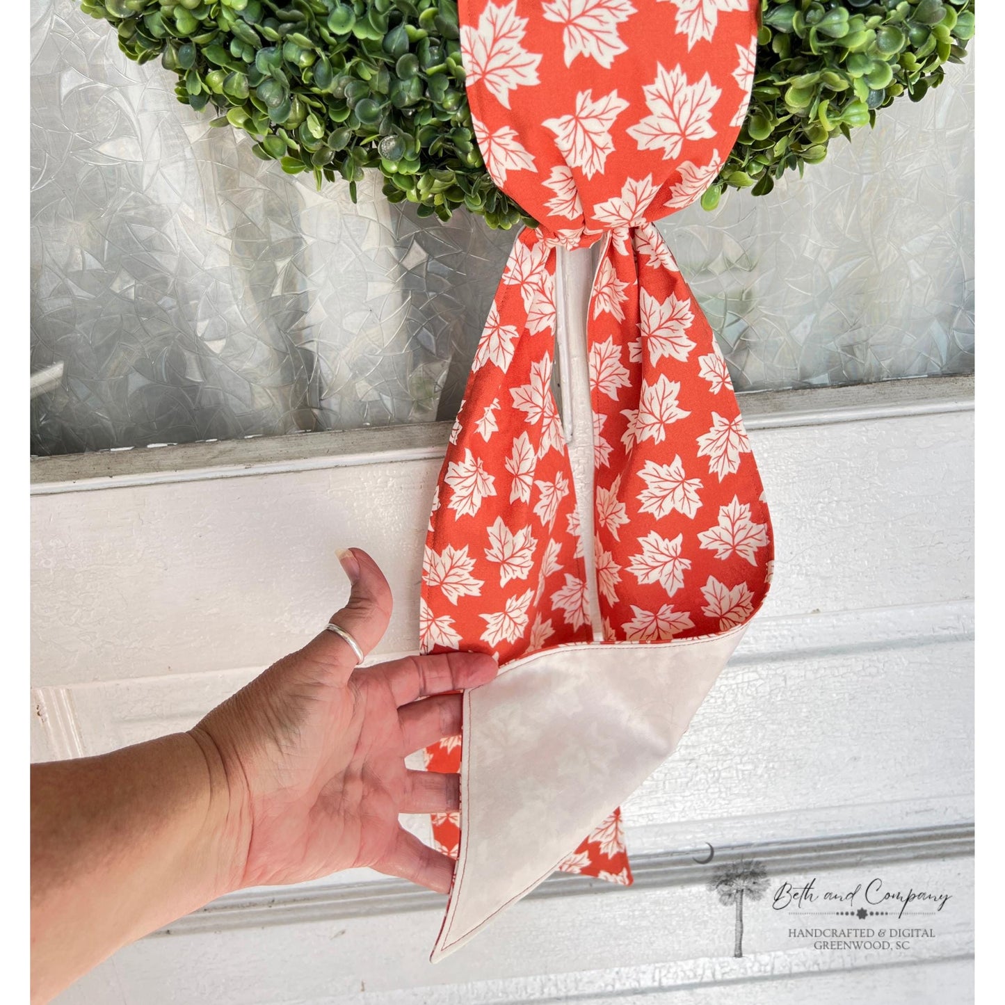 Fall Wreath Sash Maple Leaf Wreath Decor Autumn Front Door Decor Handmade Fabric Sash for Fall Decoration