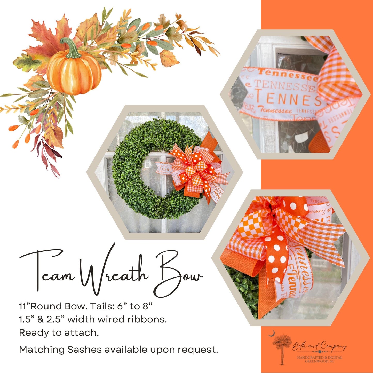 Football Wreath Bow Tennessee Vols Inspired Wreath Bow Home Decor Game Day Bow Football Team Decorations Lantern Bow