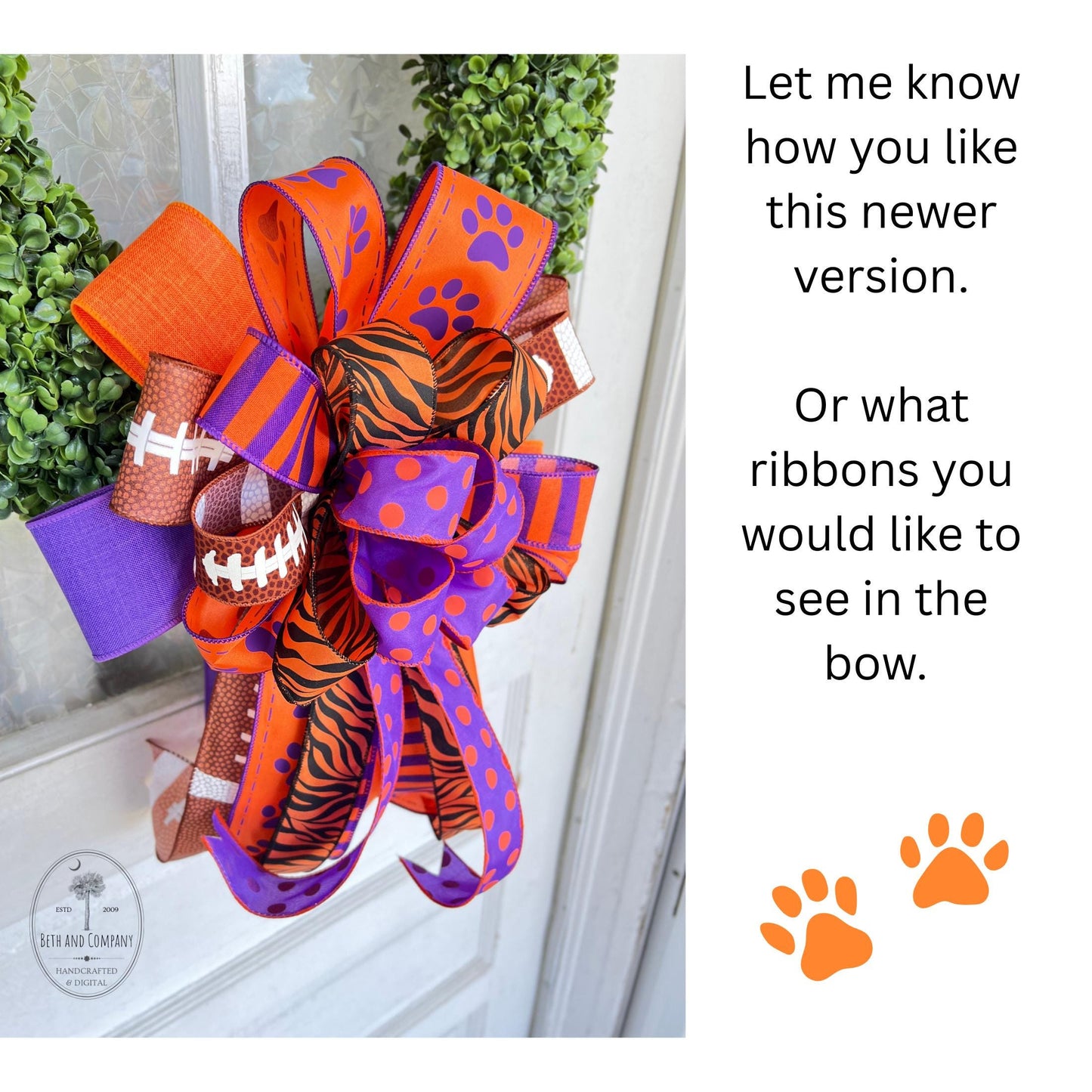 Football Wreath Bow Clemson Tigers Inspired Wreath Bow Home Decor Game Day Bow Football Team Decorations Matching Lantern Bow