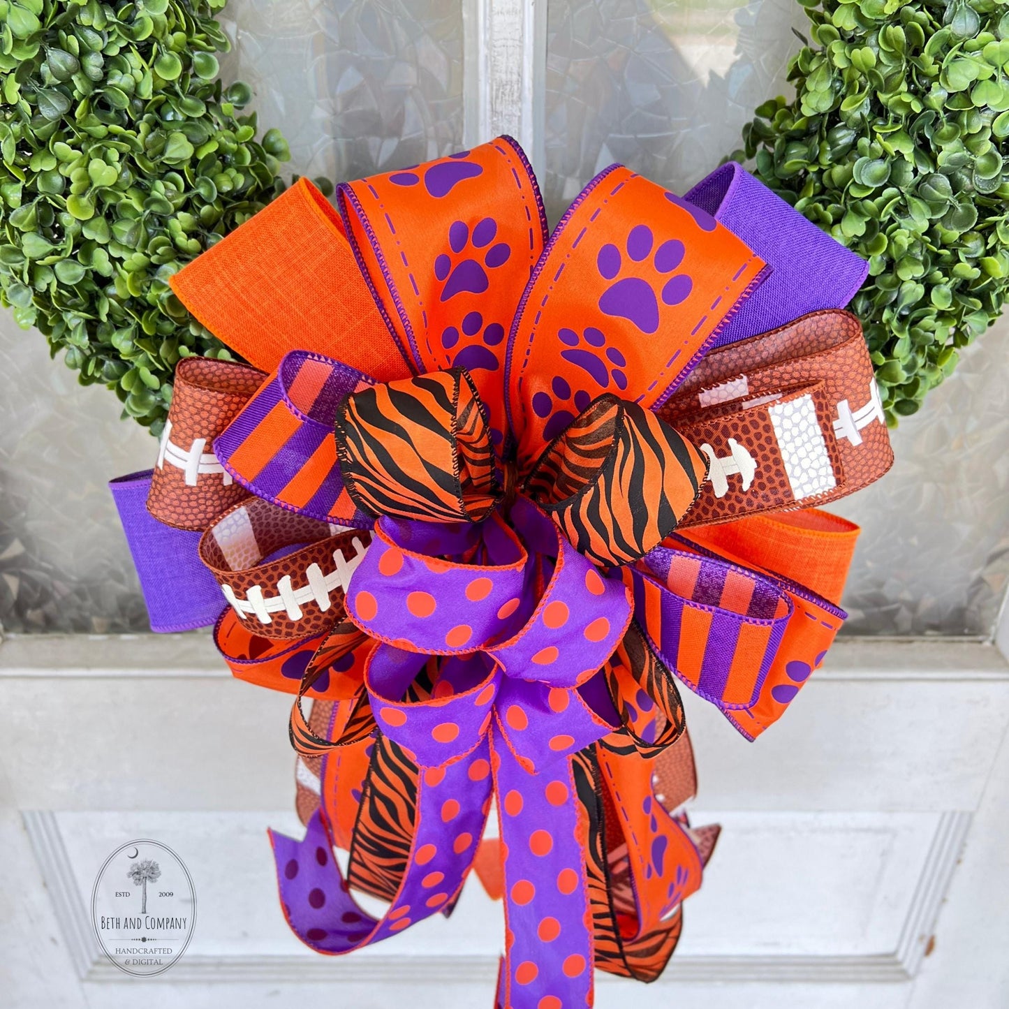 Football Wreath Bow Clemson Tigers Inspired Wreath Bow Home Decor Game Day Bow Football Team Decorations Matching Lantern Bow
