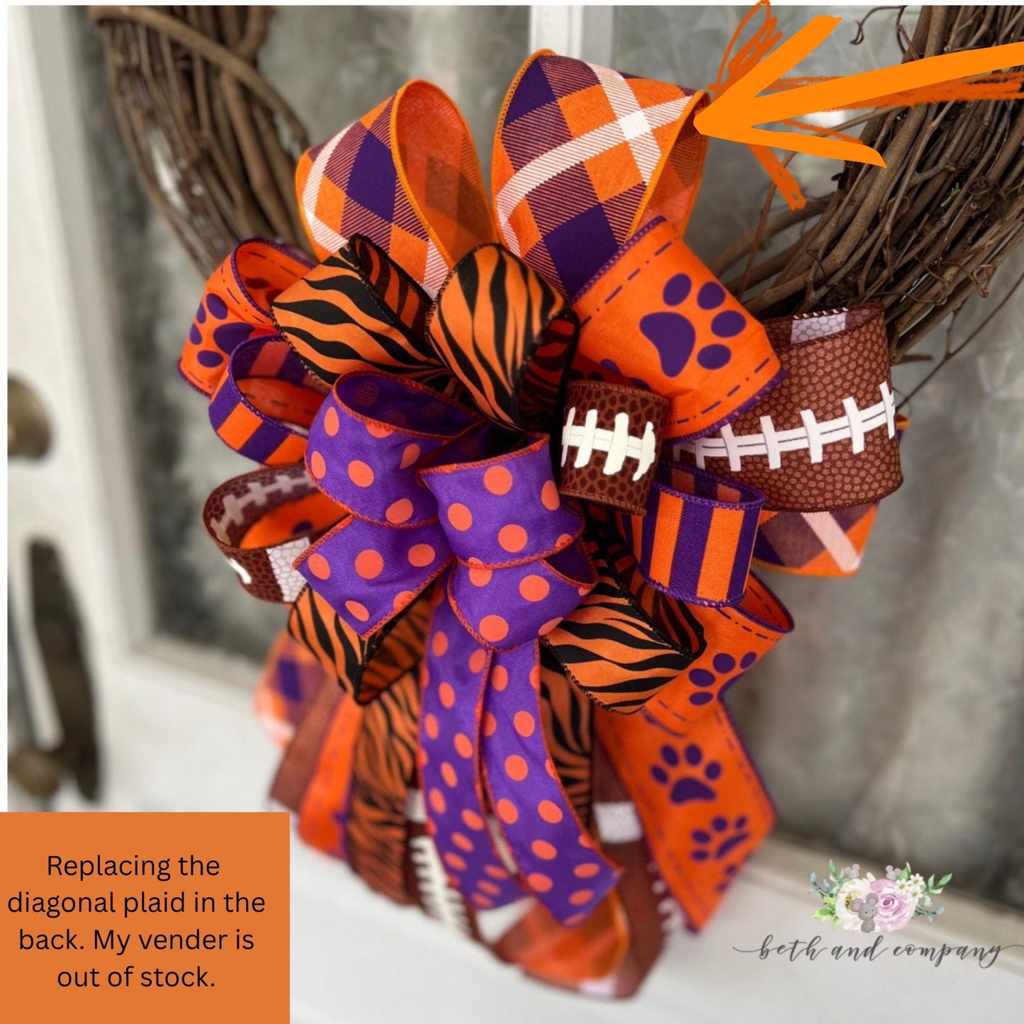 Football Wreath Bow Clemson Tigers Inspired Wreath Bow Home Decor Game Day Bow Football Team Decorations Matching Lantern Bow