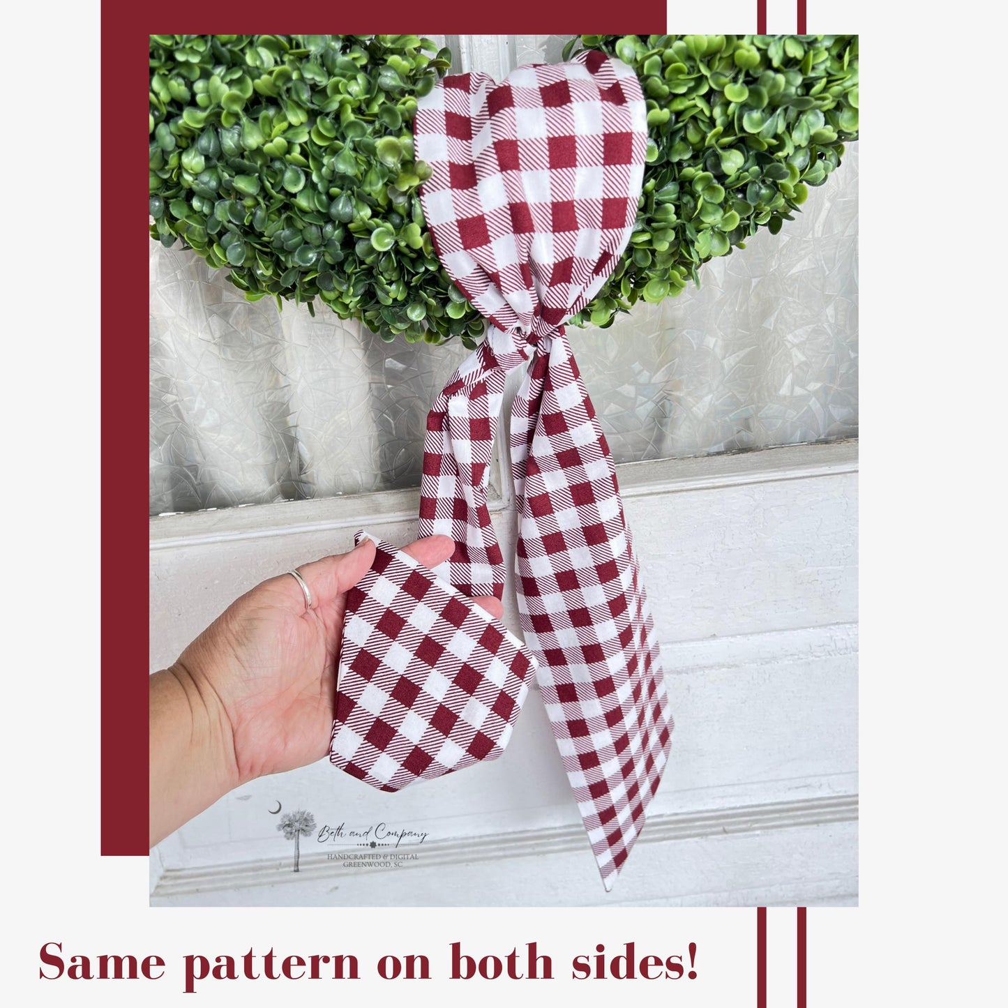 Fall Wreath Sash Maroon & White Plaid Wreath SC Gamecocks Front Door Decor Wreath Sash Handmade Fabric Sash Grand Millennial Style