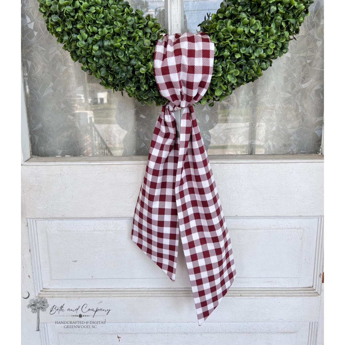 Fall Wreath Sash Maroon & White Plaid Wreath SC Gamecocks Front Door Decor Wreath Sash Handmade Fabric Sash Grand Millennial Style