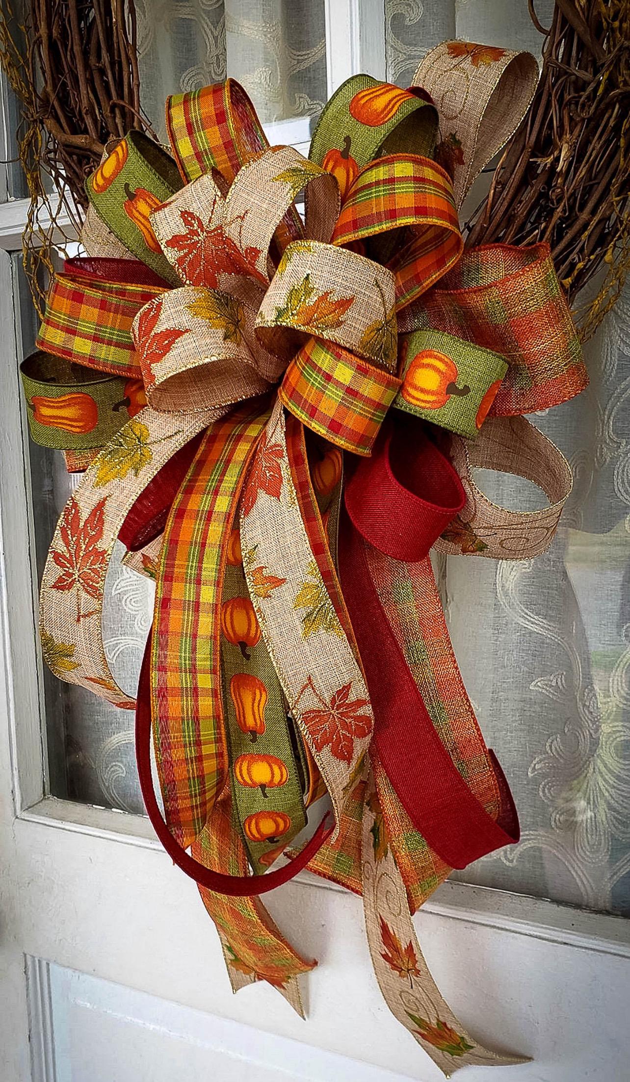 Large Fall Bow for Front Porch or Mailbox Fall Decor Mixed Ribbon Bow Fall Wreath Bow Thanksgiving Decor Fall Wreath Bow Fall Lantern Bow