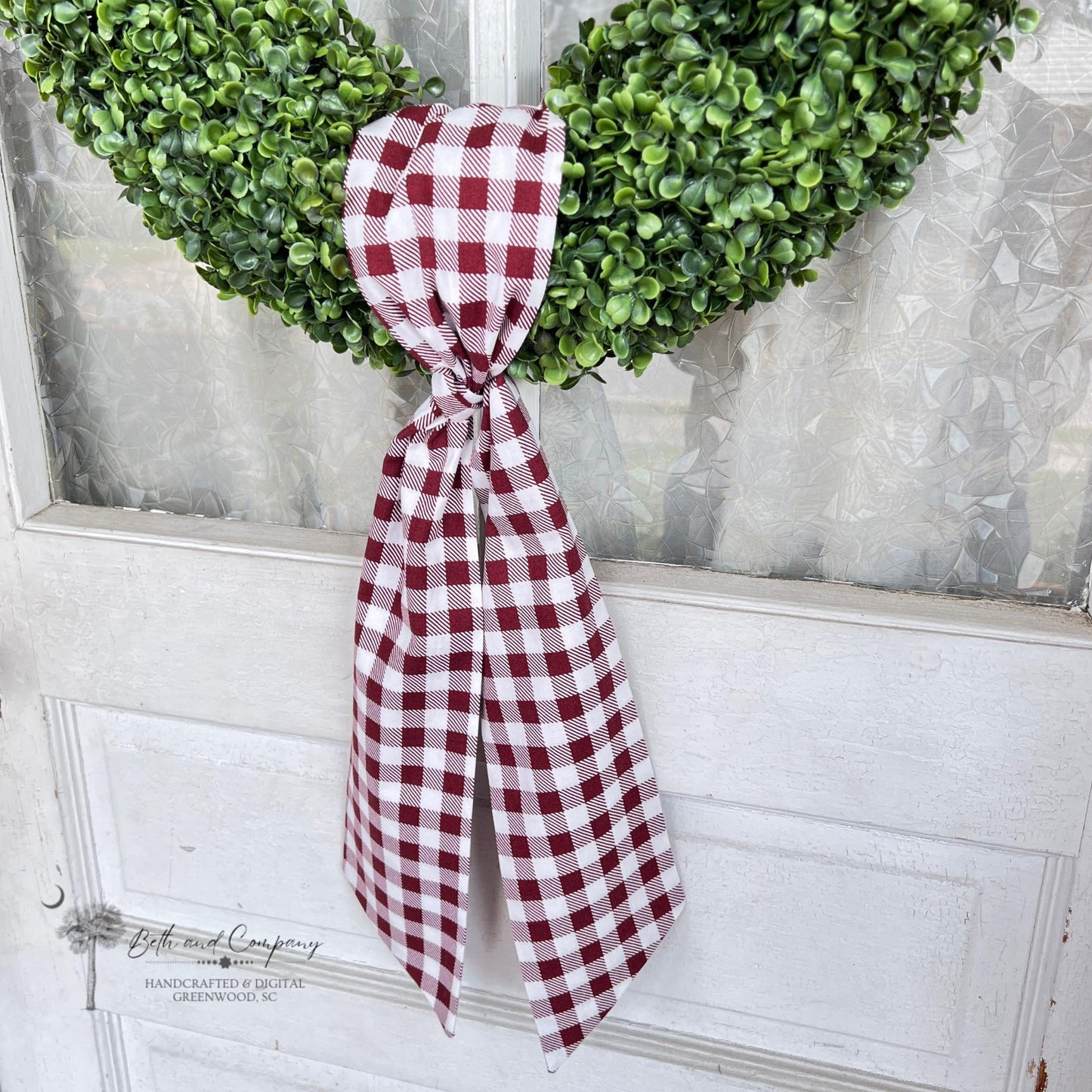 Fall Wreath Sash Maroon & White Plaid Wreath SC Gamecocks Front Door Decor Wreath Sash Handmade Fabric Sash Grand Millennial Style