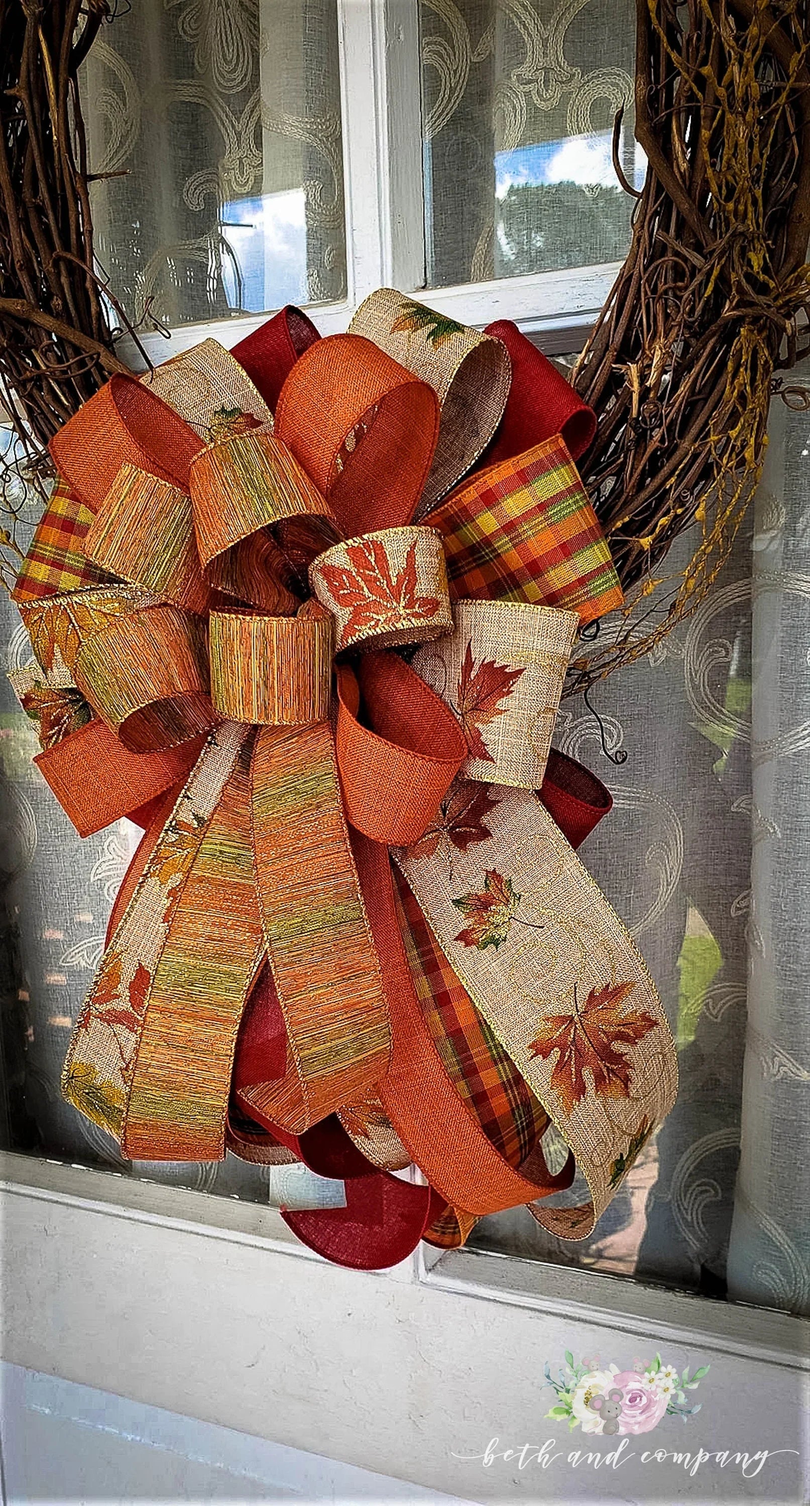 Fall Bow, Fall Wreath Bow, Fall Mixed Ribbon Bow, Fall Wedding Décor - Beth and Company