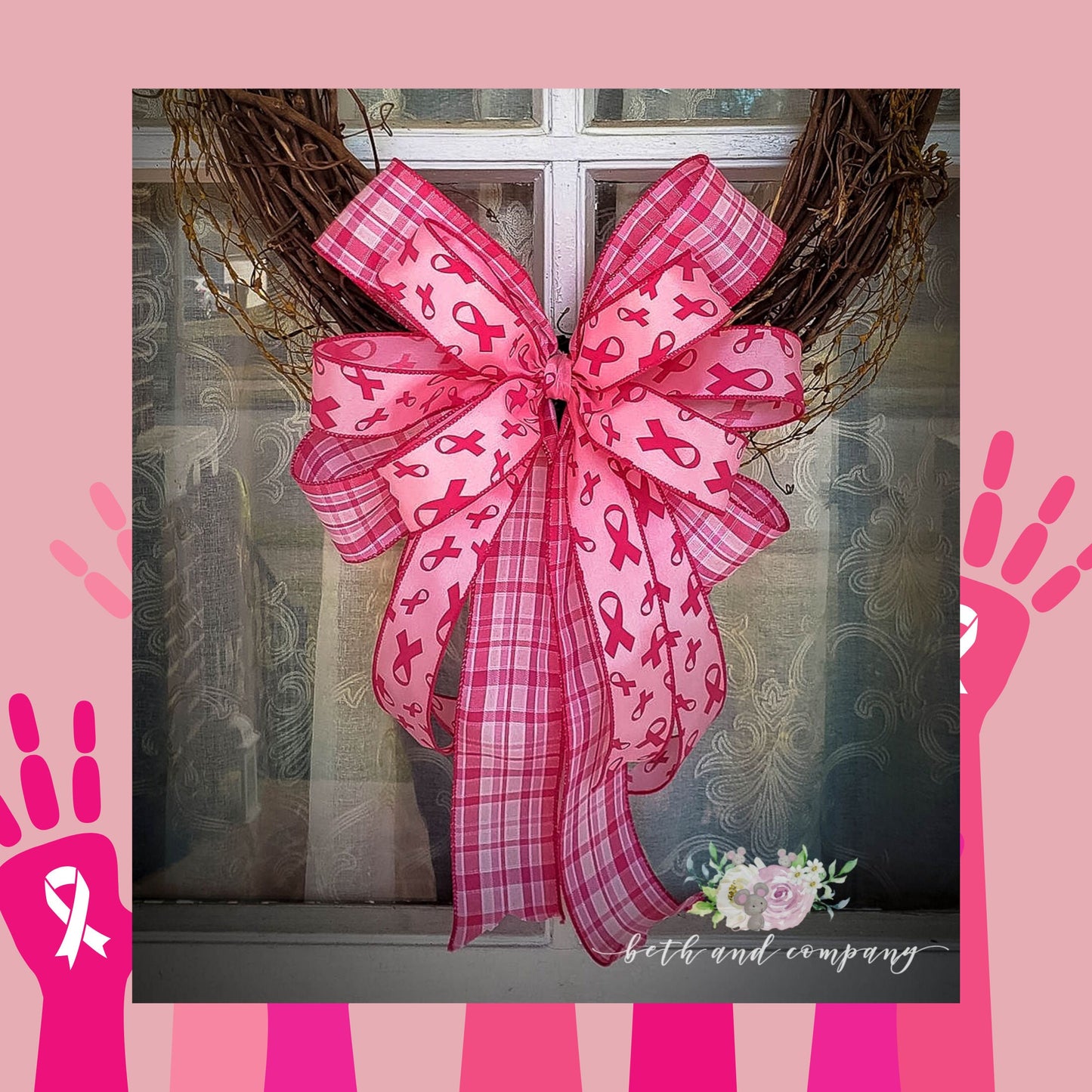 Breast Cancer Awareness Wreath Bow