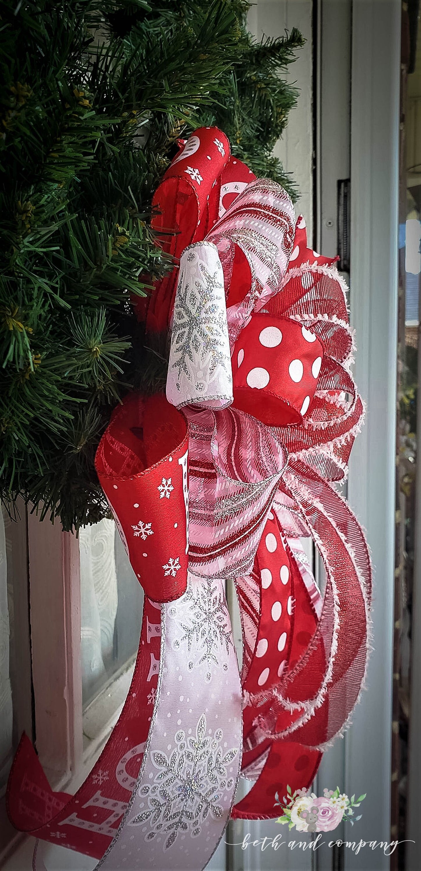 HO HO HO Red and White Wreath Bow, Candy Cane Bow