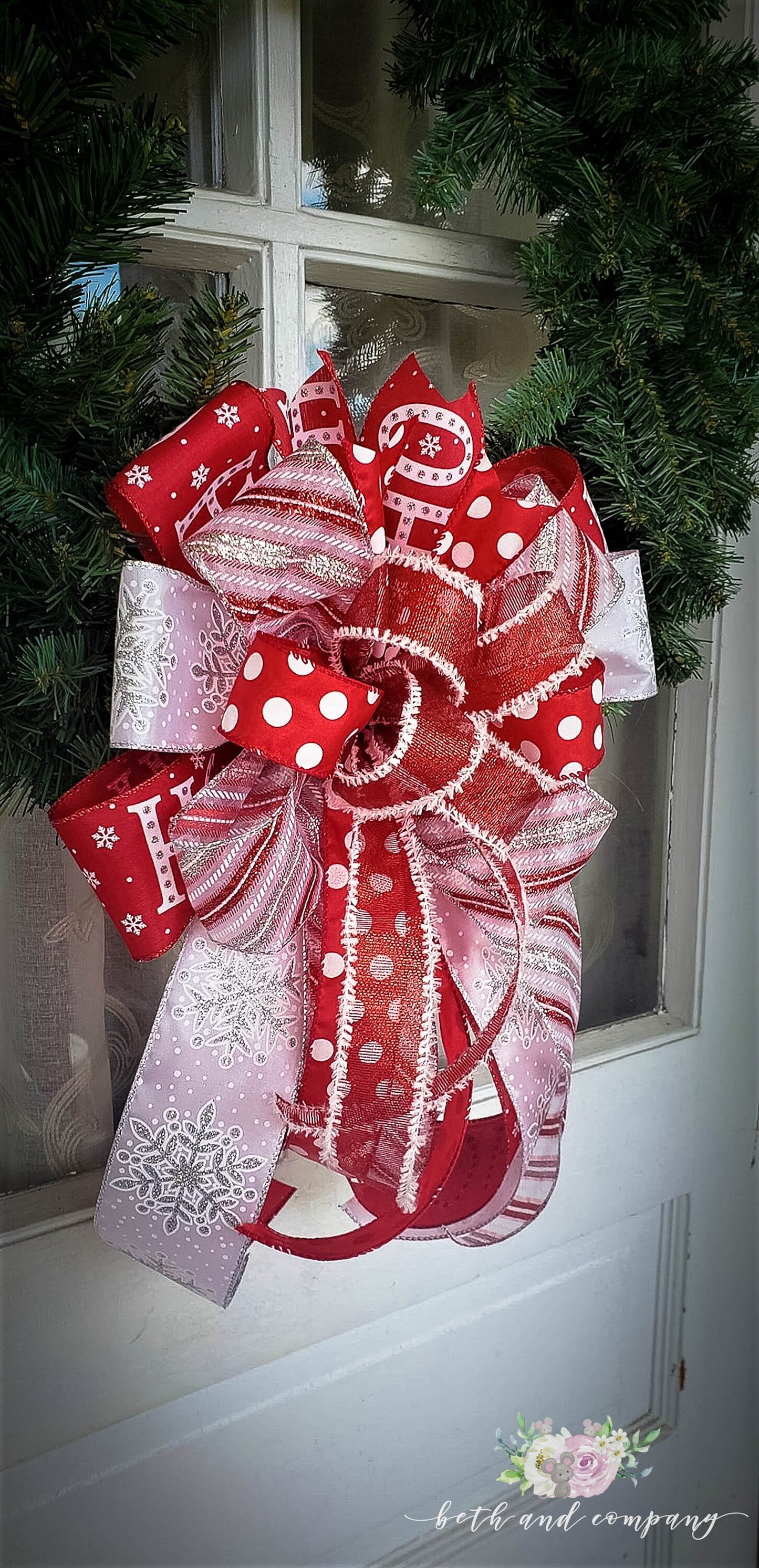 HO HO HO Red and White Wreath Bow, Candy Cane Bow