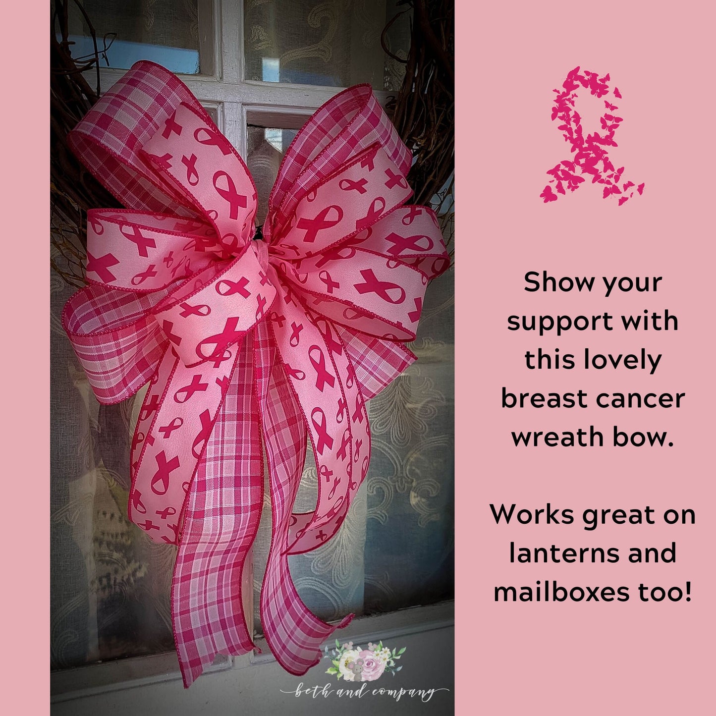 Breast Cancer Awareness Wreath Bow