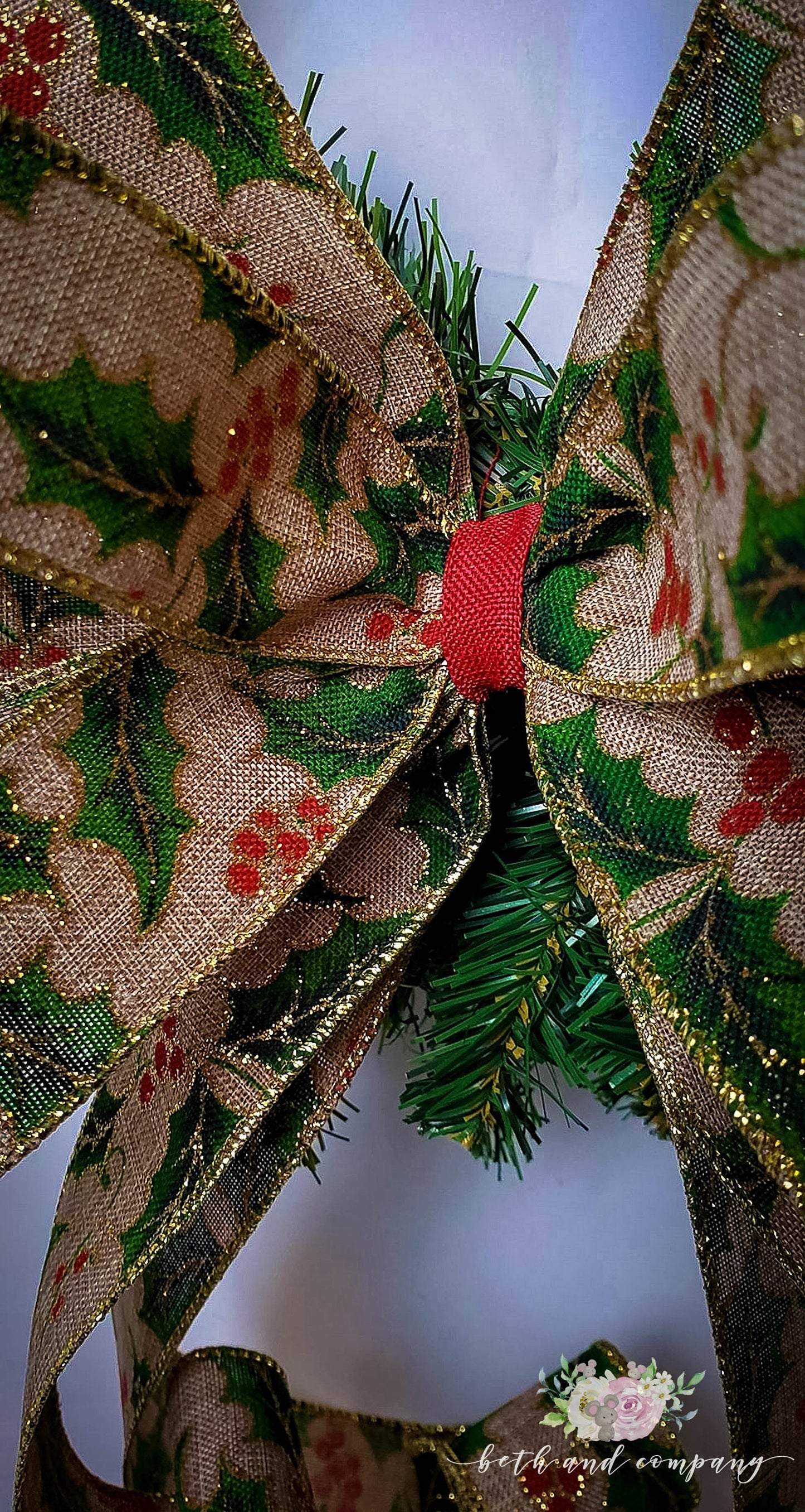 Christmas Holly & Berries Bow, Christmas Wreath Bow