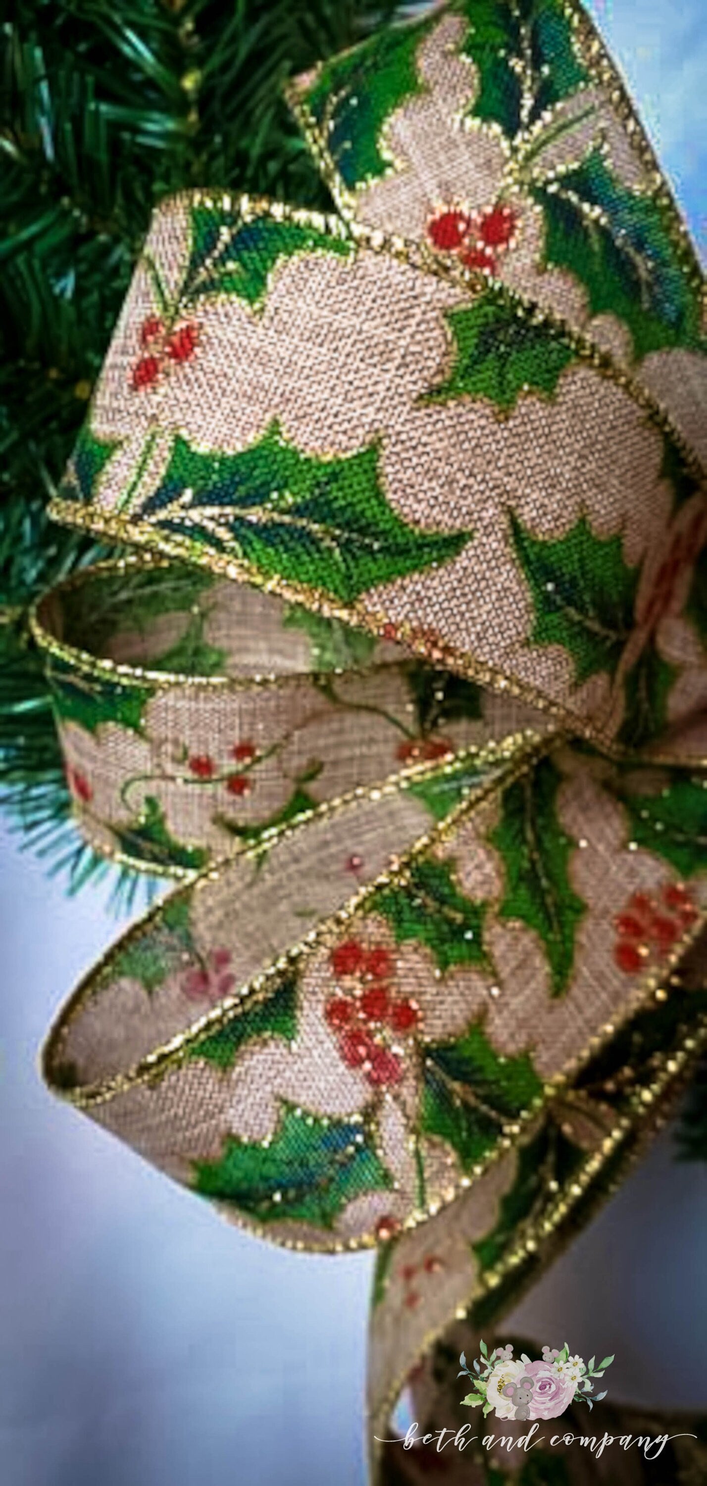 Christmas Holly & Berries Bow, Christmas Wreath Bow