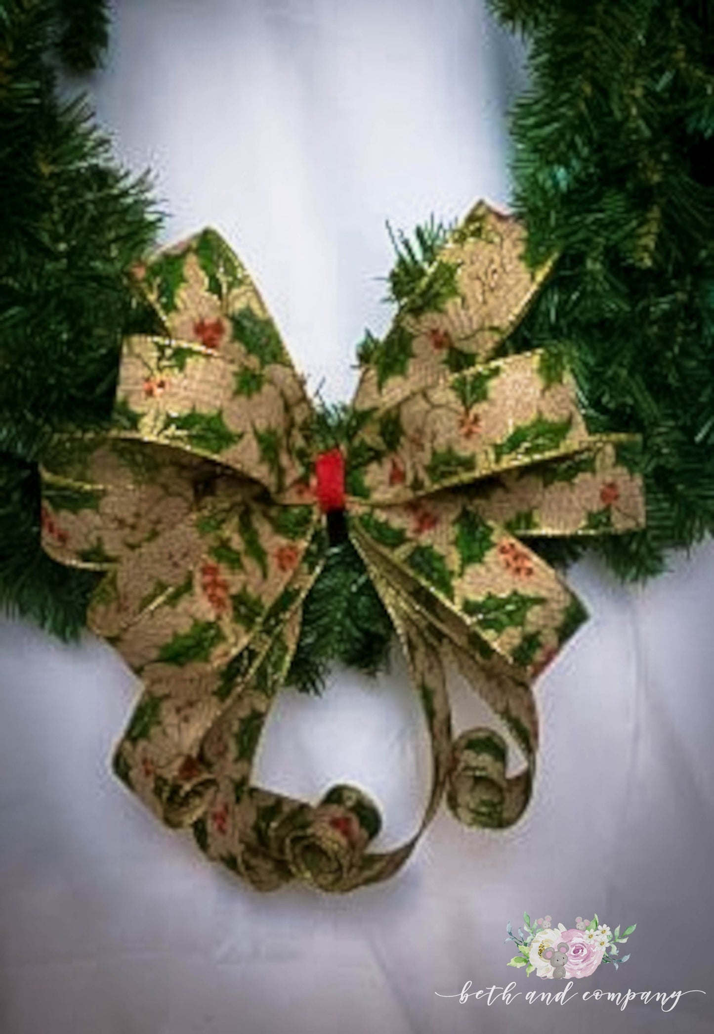Christmas Holly & Berries Bow, Christmas Wreath Bow