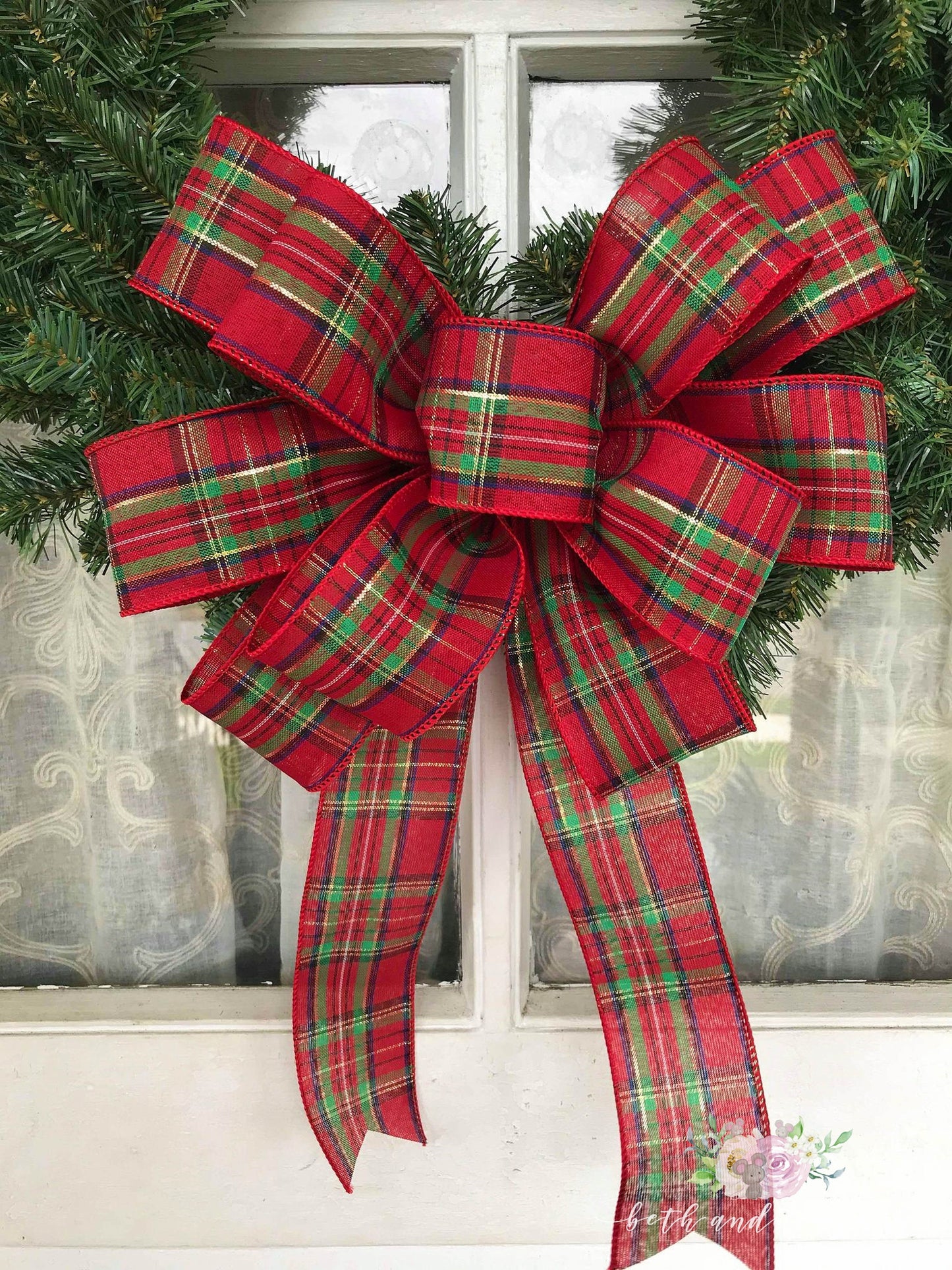 Christmas Bow, Traditional Christmas Plaid wreath bow - Beth and Company