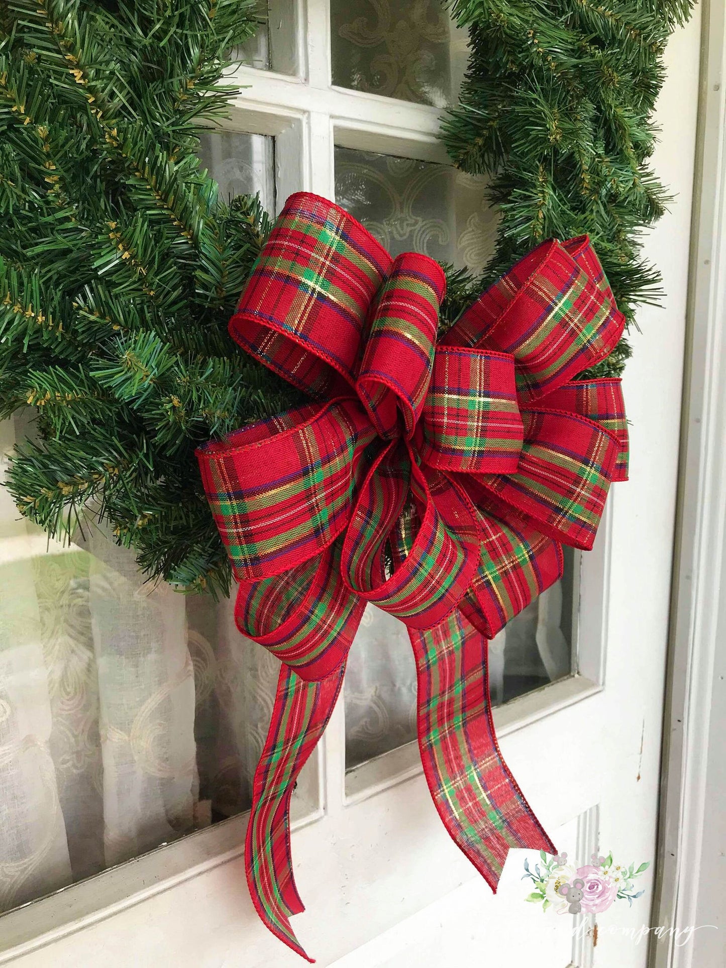 Christmas Bow, Traditional Christmas Plaid wreath bow - Beth and Company