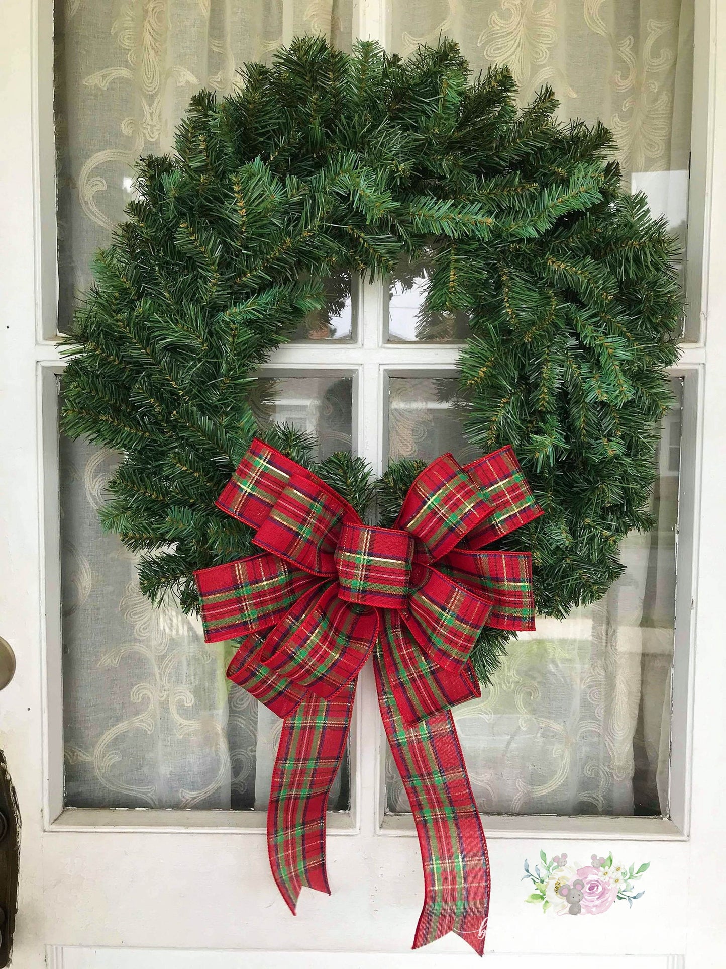 Christmas Bow, Traditional Christmas Plaid wreath bow - Beth and Company