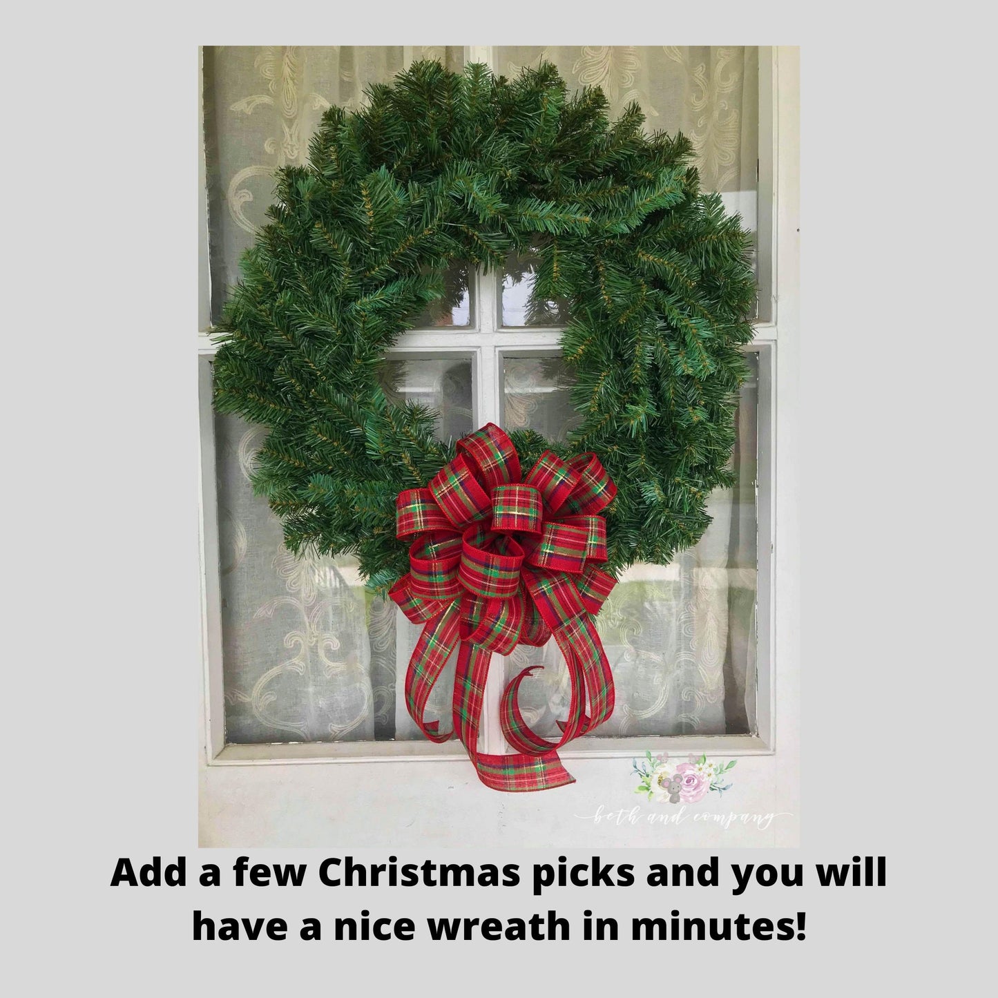 Christmas Bow, Traditional Christmas Plaid 10 Inch Round wreath bow with tails, Lantern bow for the holidays