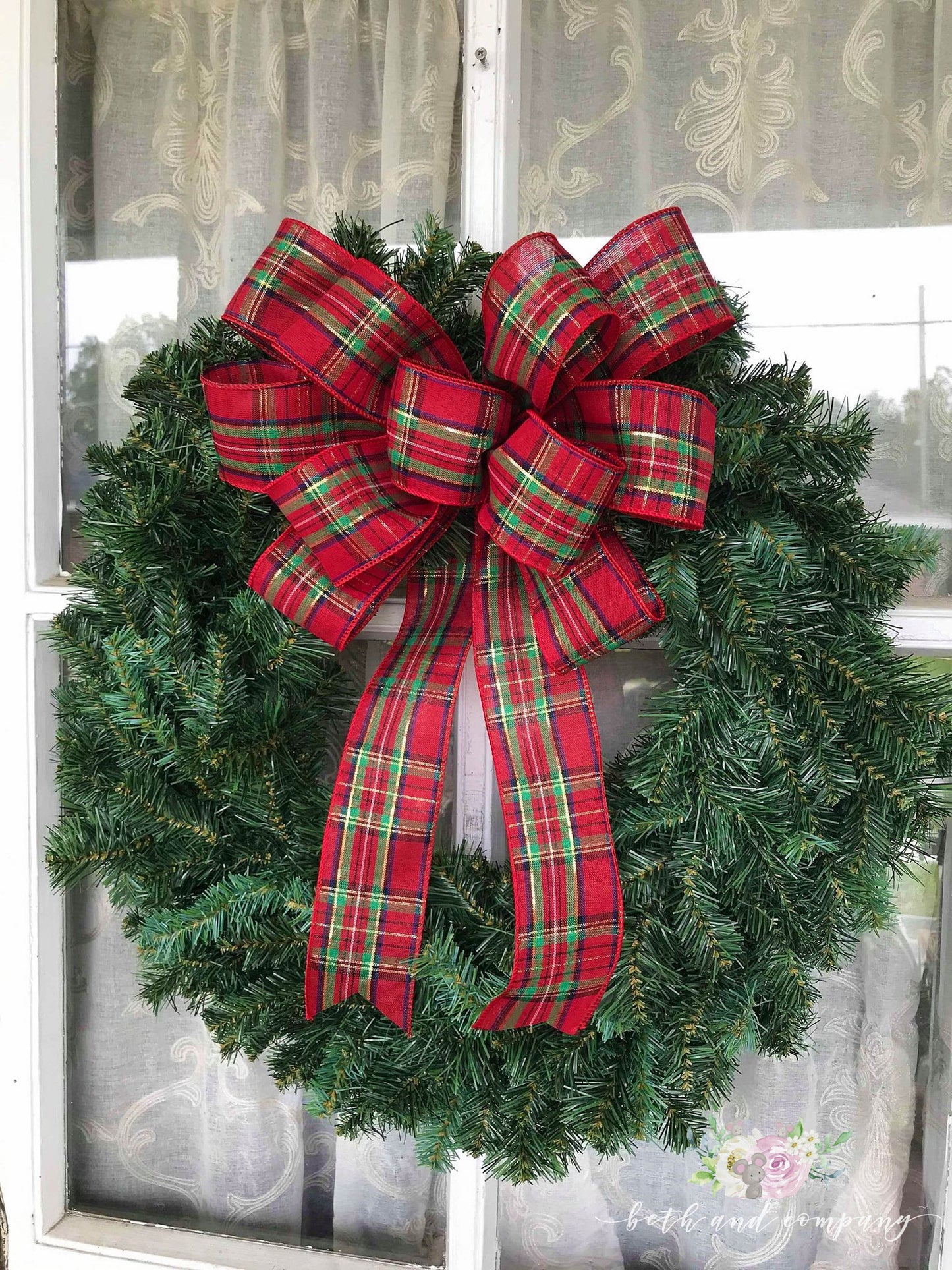 Christmas Bow, Traditional Christmas Plaid wreath bow - Beth and Company