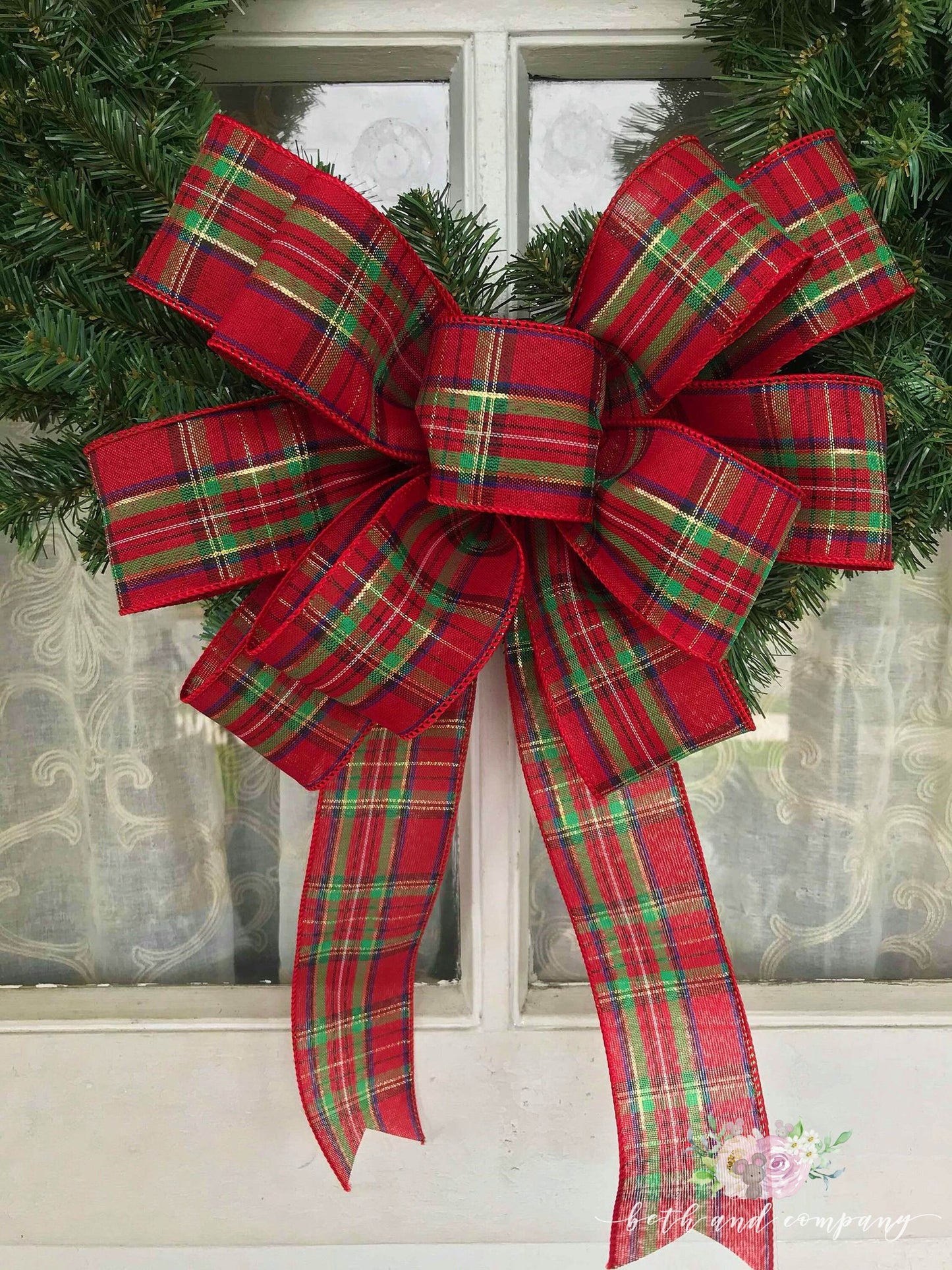 Christmas Bow, Traditional Christmas Plaid wreath bow - Beth and Company