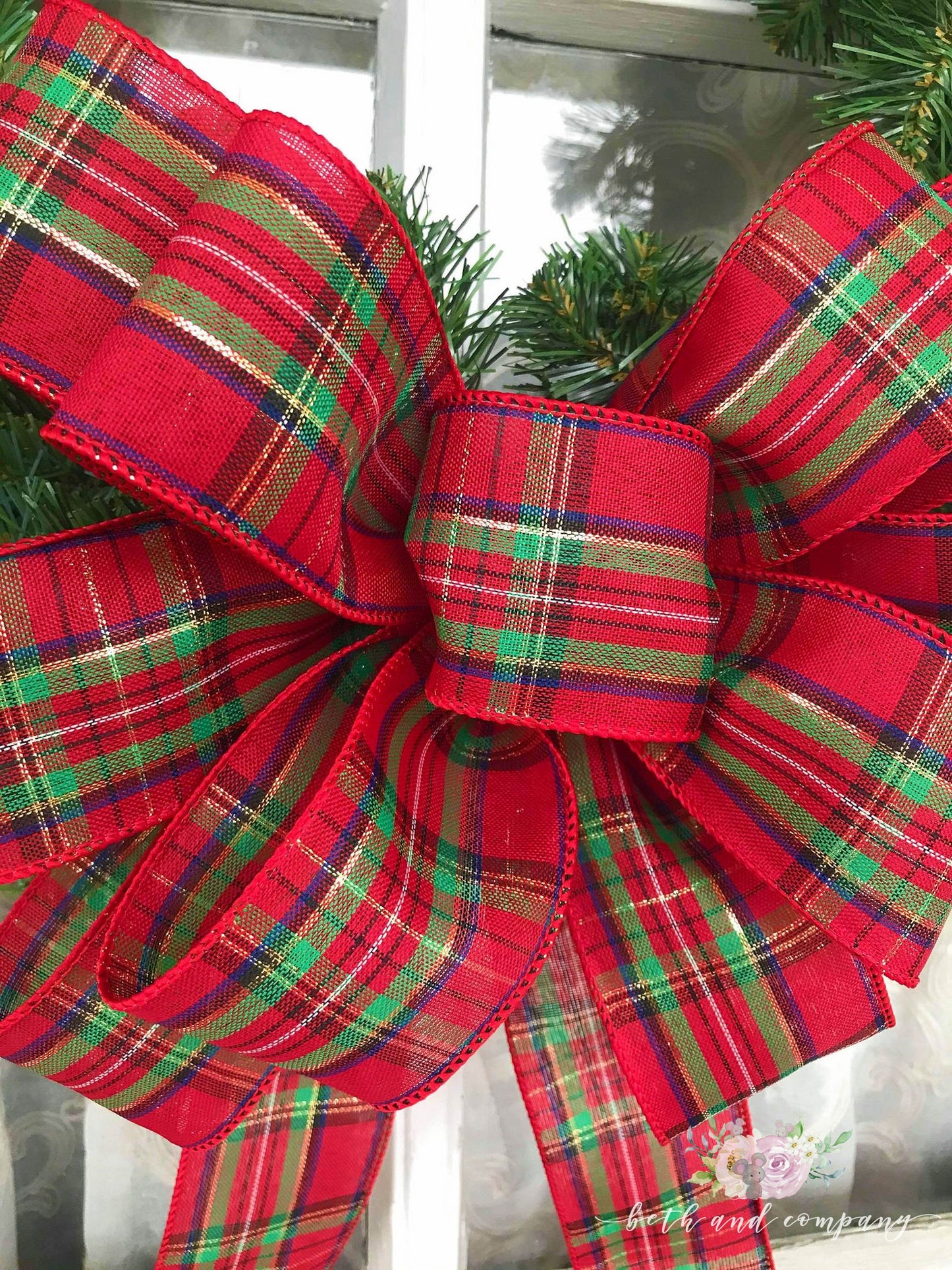 Christmas Bow, Traditional Christmas Plaid wreath bow - Beth and Company