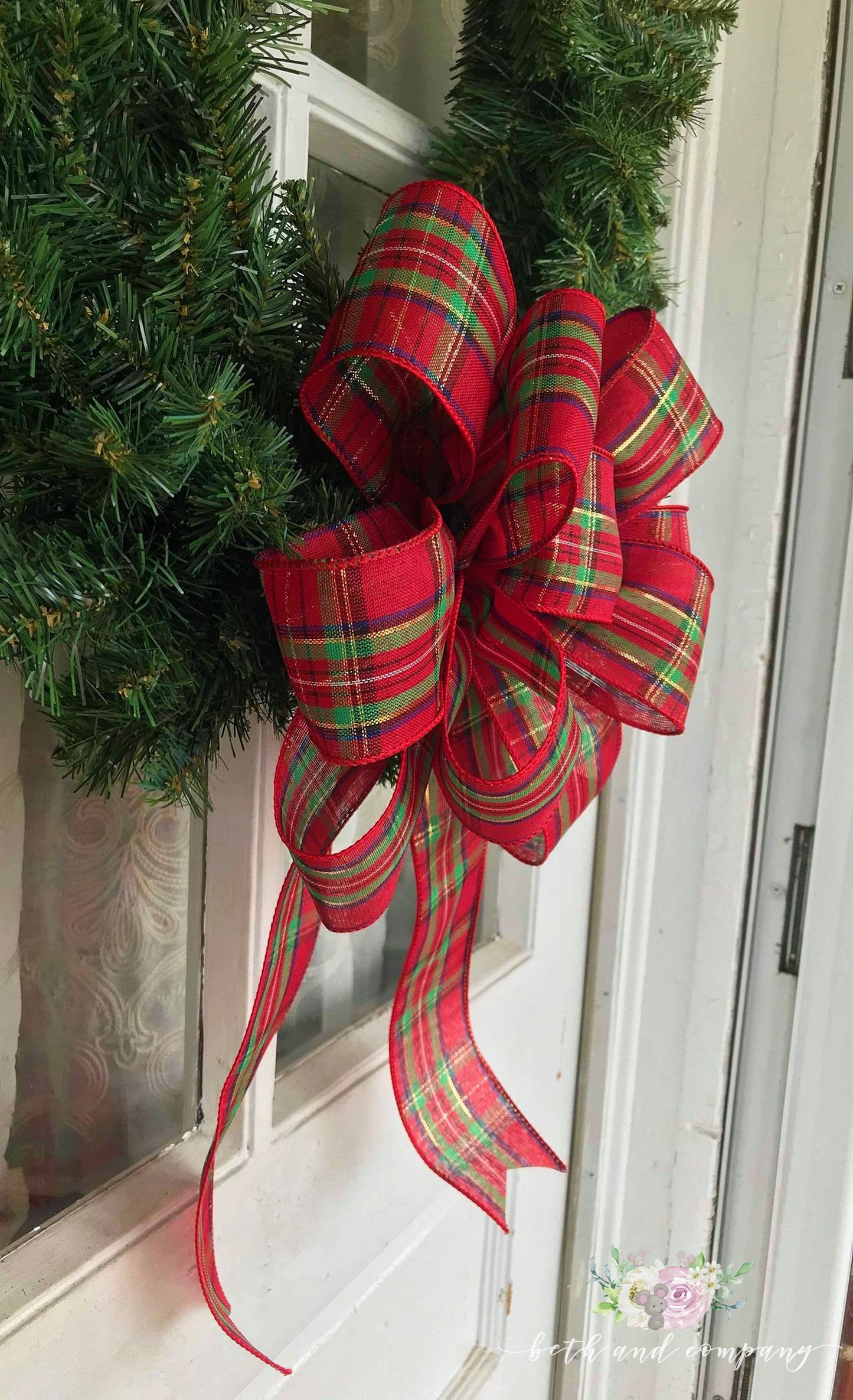 Christmas Bow, Traditional Christmas Plaid wreath bow - Beth and Company