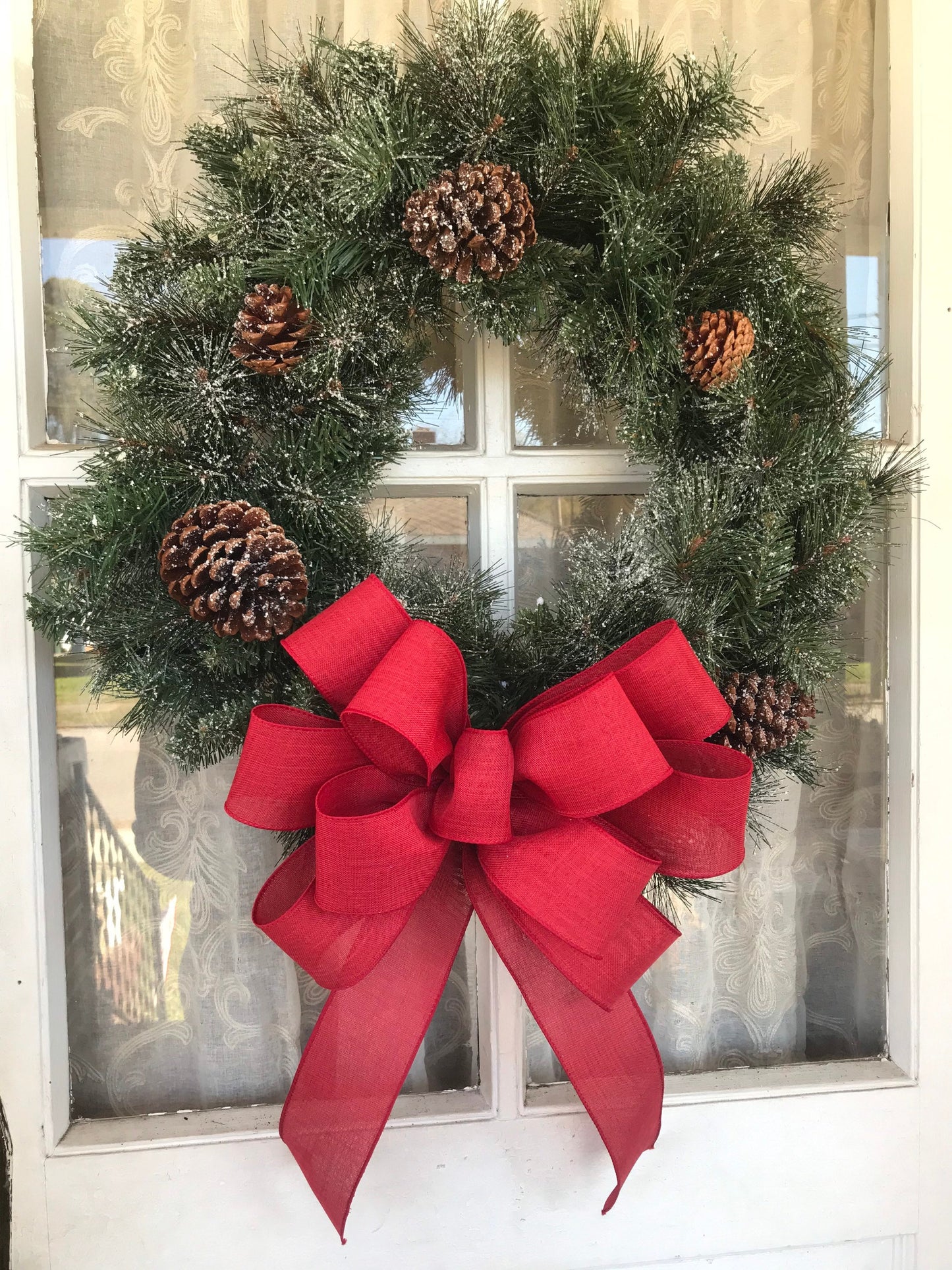 Red Bow, Christmas Bow, Red Farmhouse wreath bow, Red Linen bow, Red Valentines Day Bow