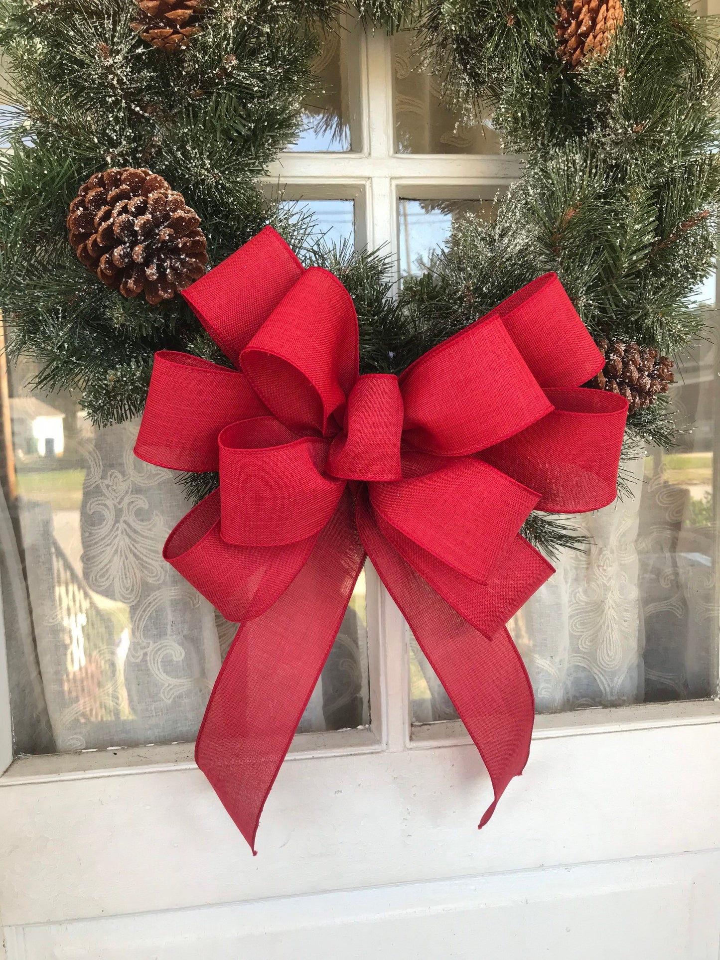 Red Bow, Christmas Bow, Red Farmhouse wreath bow, Red Linen bow, Red Valentines Day Bow