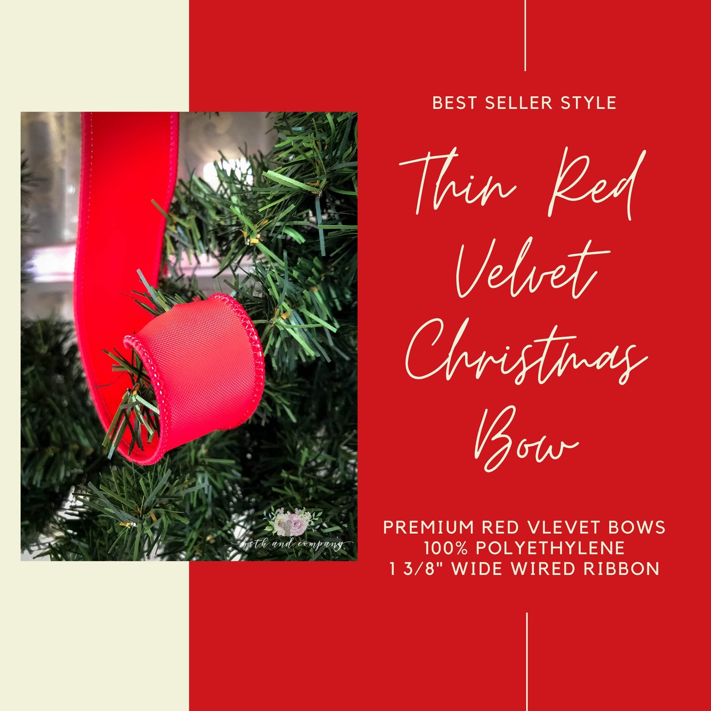 OUTDOOR Red Velvet Christmas wreath bow, Narrow Weatherproof bow with plastic liner