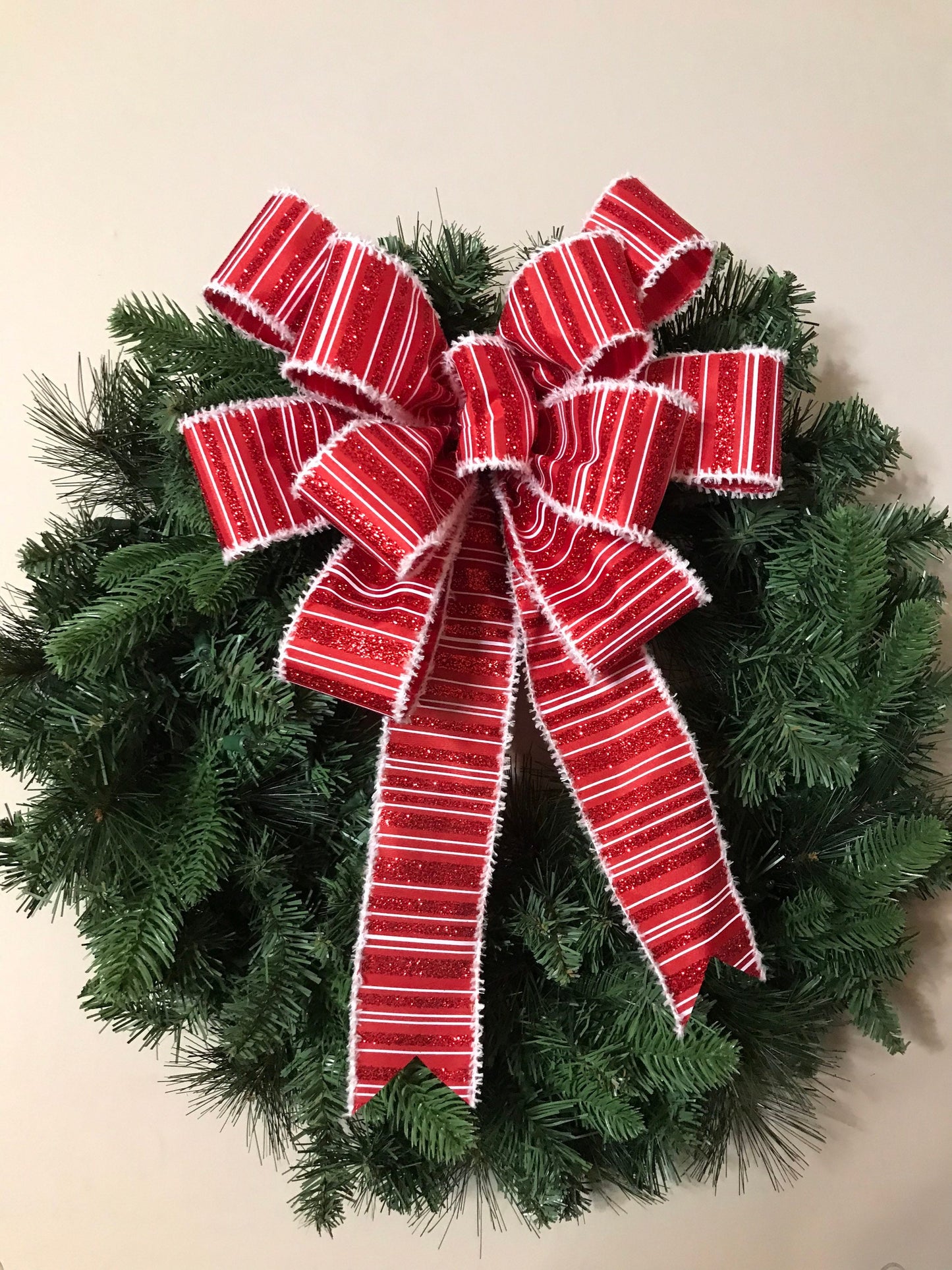 Red Glitter and White Christmas wreath bow, 12” Christmas bow