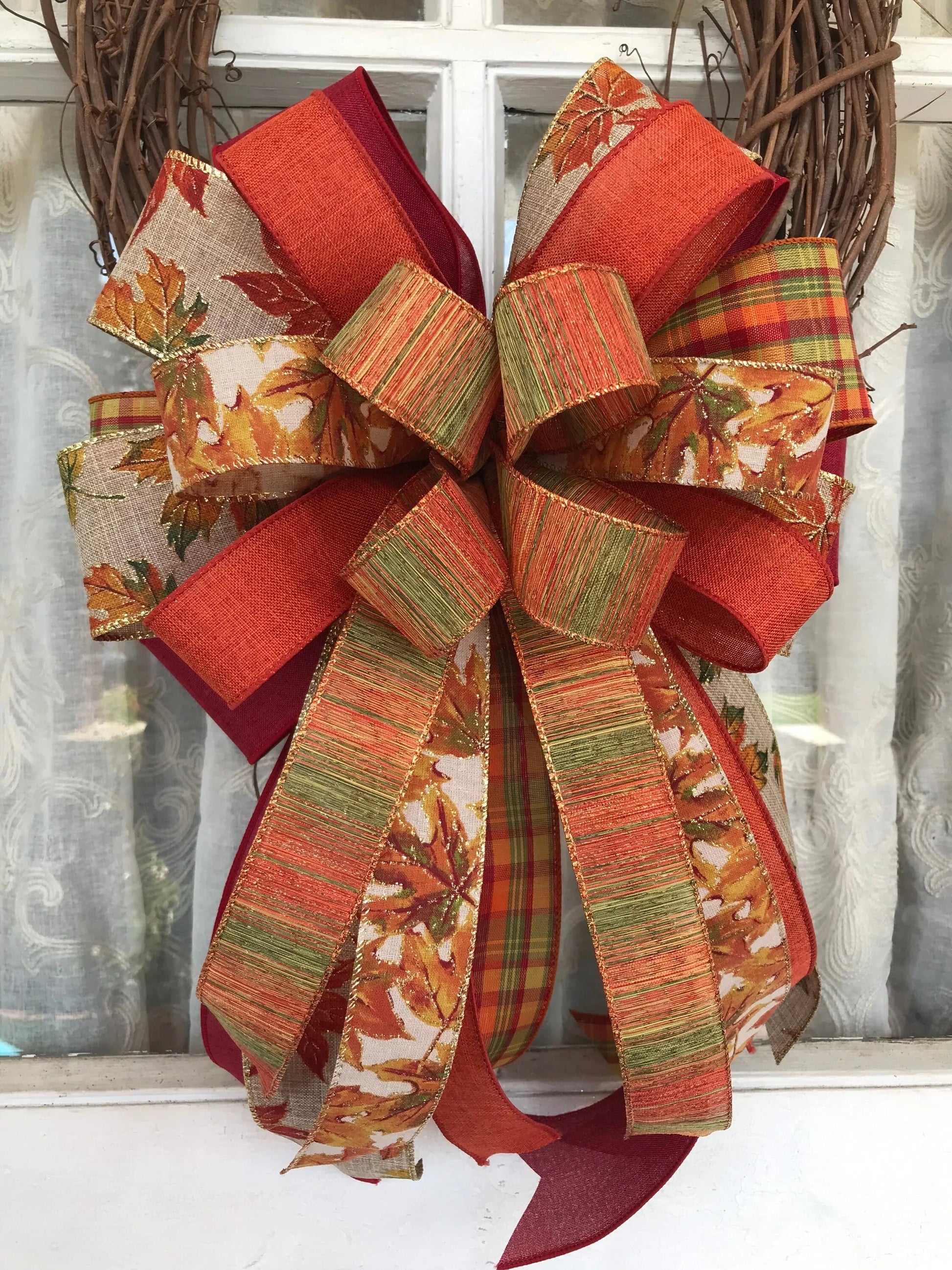 Fall Bow, Fall Wreath Bow, Fall Mixed Ribbon Bow, Fall Wedding Décor - Beth and Company