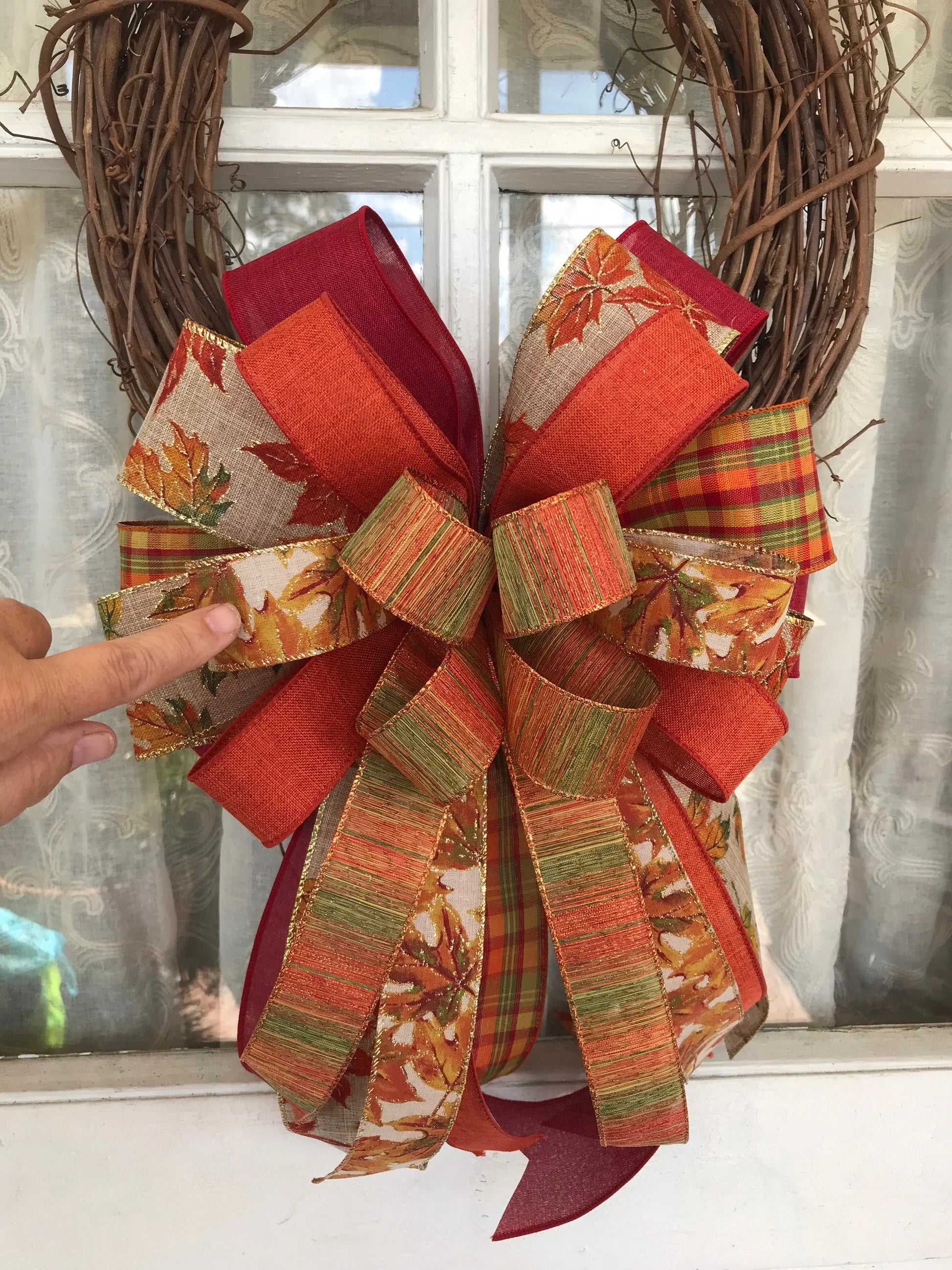 Fall Bow, Fall Wreath Bow, Fall Mixed Ribbon Bow, Fall Wedding Décor - Beth and Company