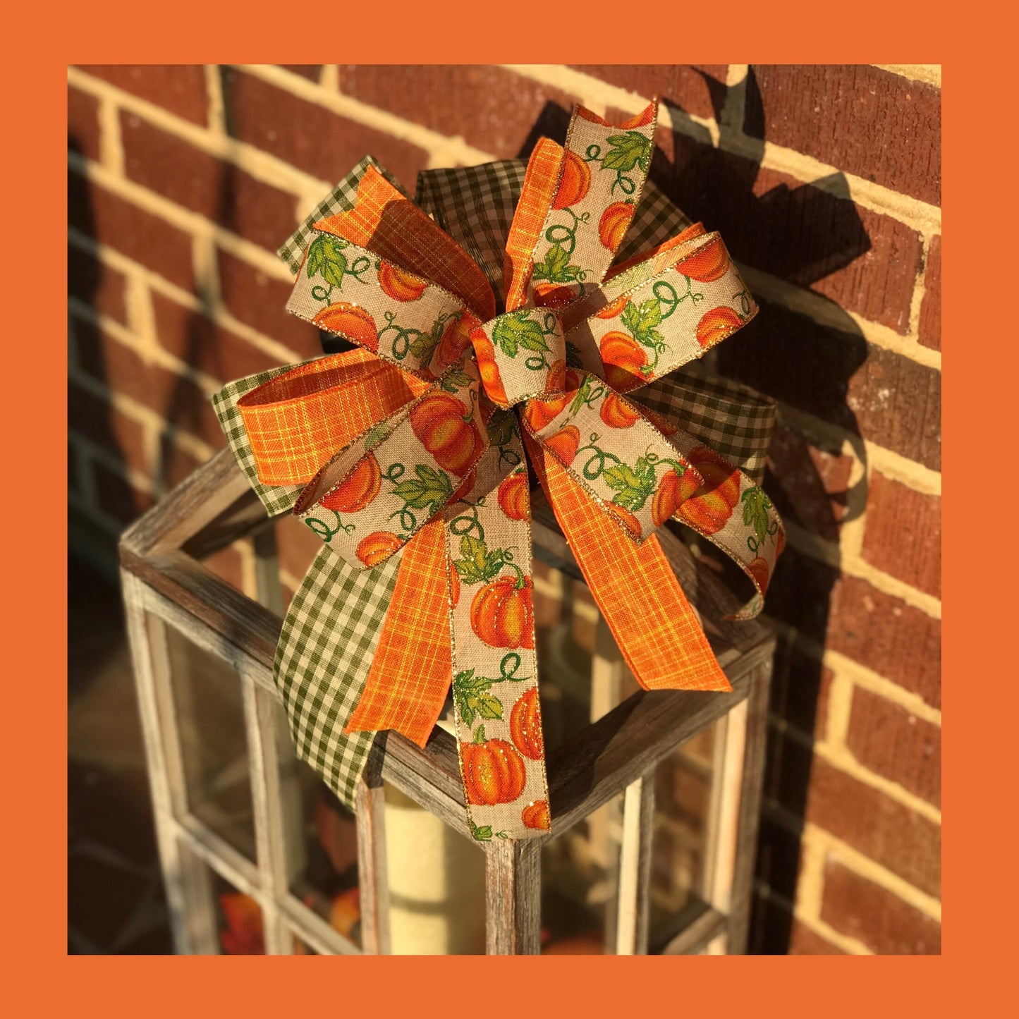 Fall Lantern Bow, Fall Orange Pumpkin Bow, Wreath bow, 11 Inch bow