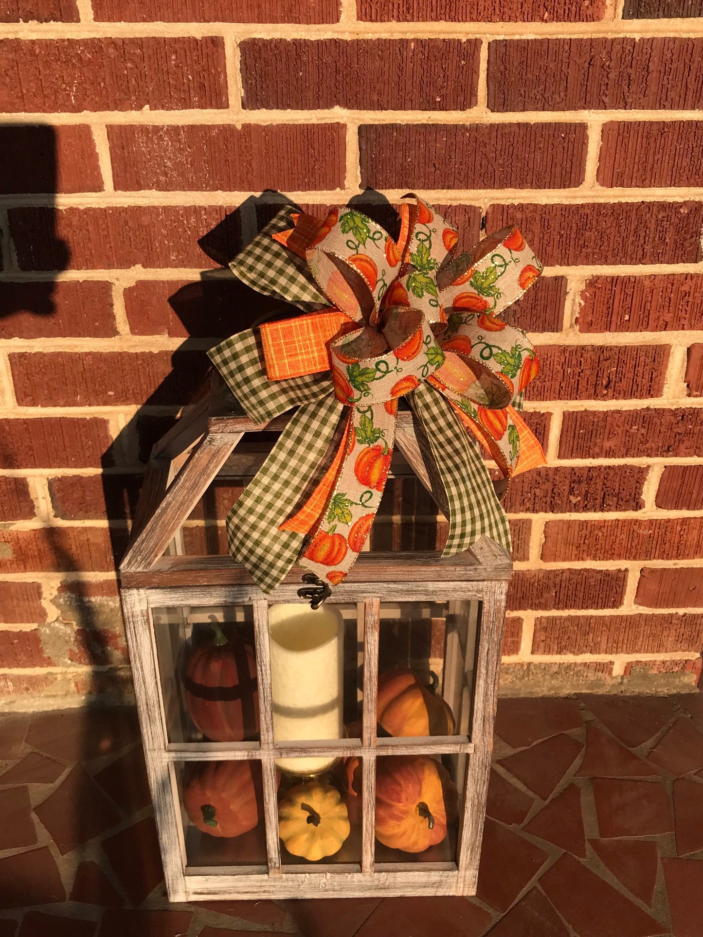 Fall Lantern Bow, Fall Orange Pumpkin Bow, Wreath bow, 11 Inch bow
