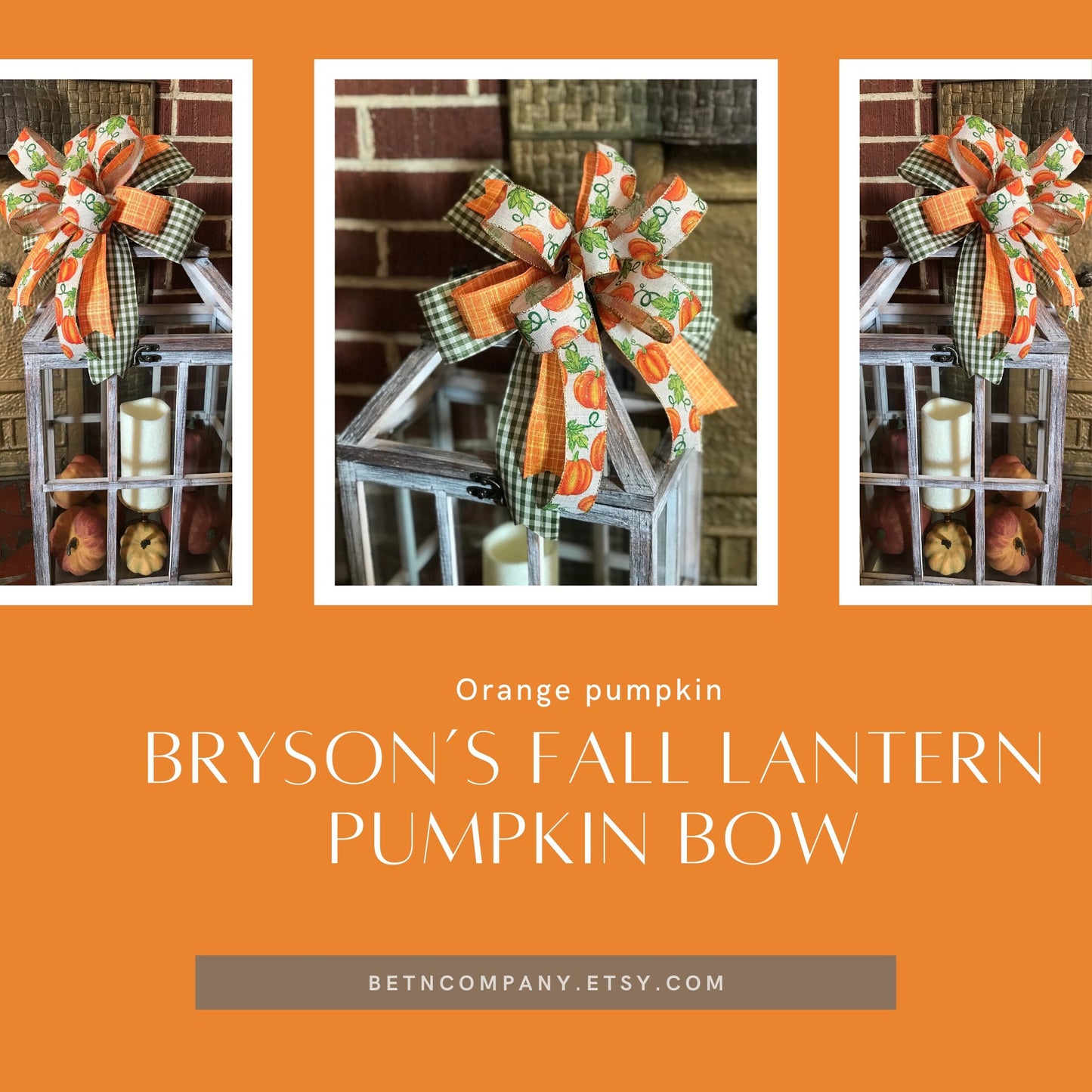 Fall Lantern Bow, Fall Orange Pumpkin Bow, Wreath bow, 11 Inch bow