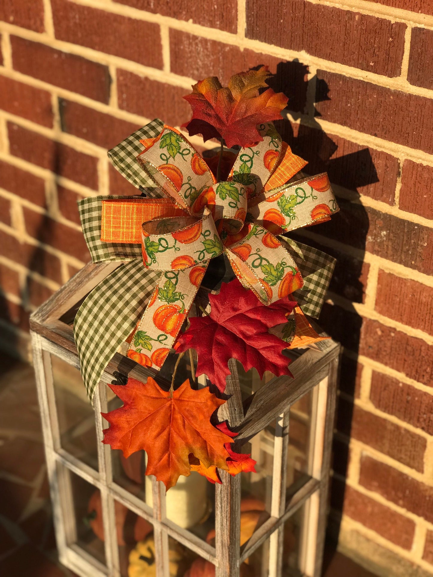 Fall Lantern Bow, Fall Orange Pumpkin Bow, Wreath bow, 11 Inch bow