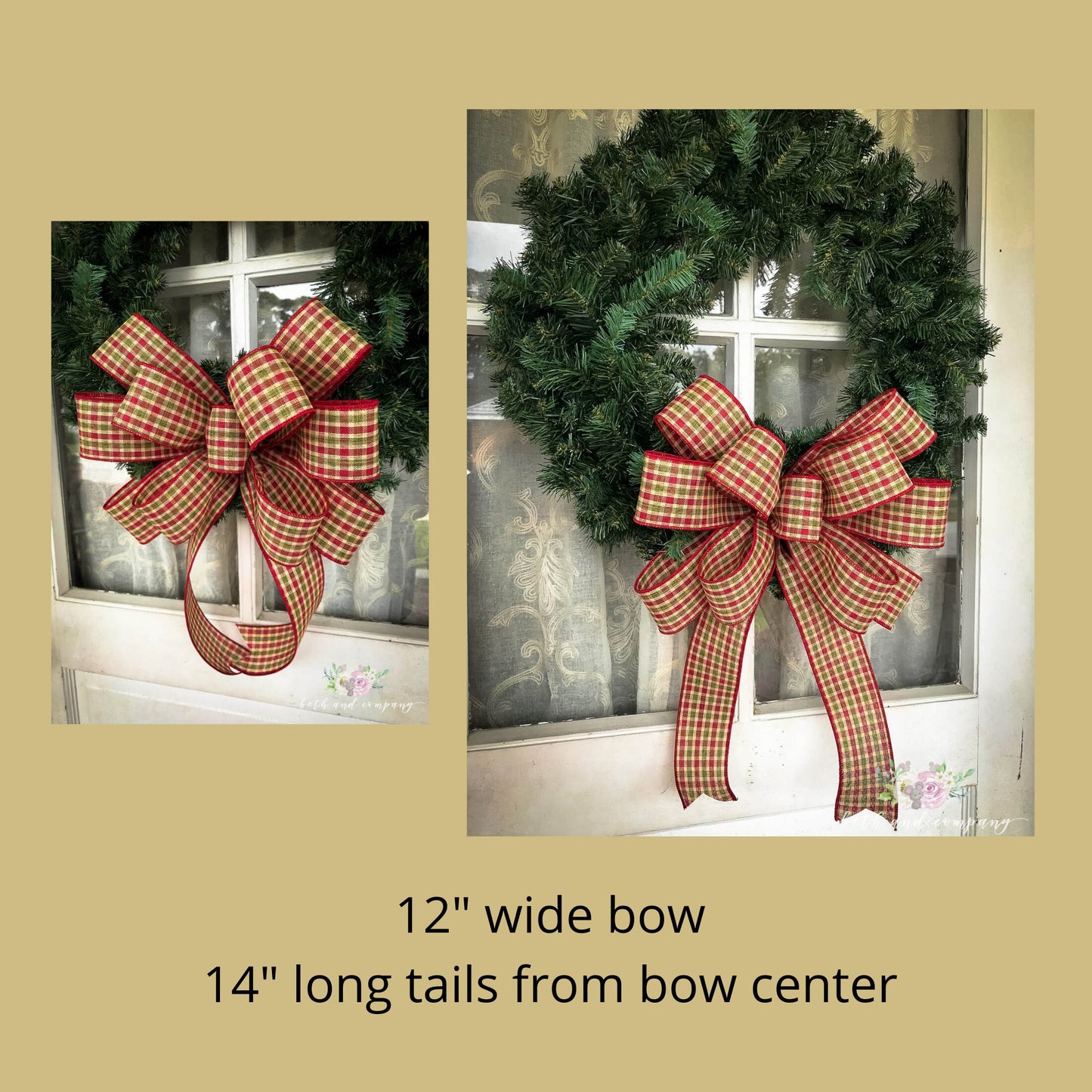 Christmas Bow, Homespun Christmas Plaid Bow, Farmhouse Christmas Wreath Bow