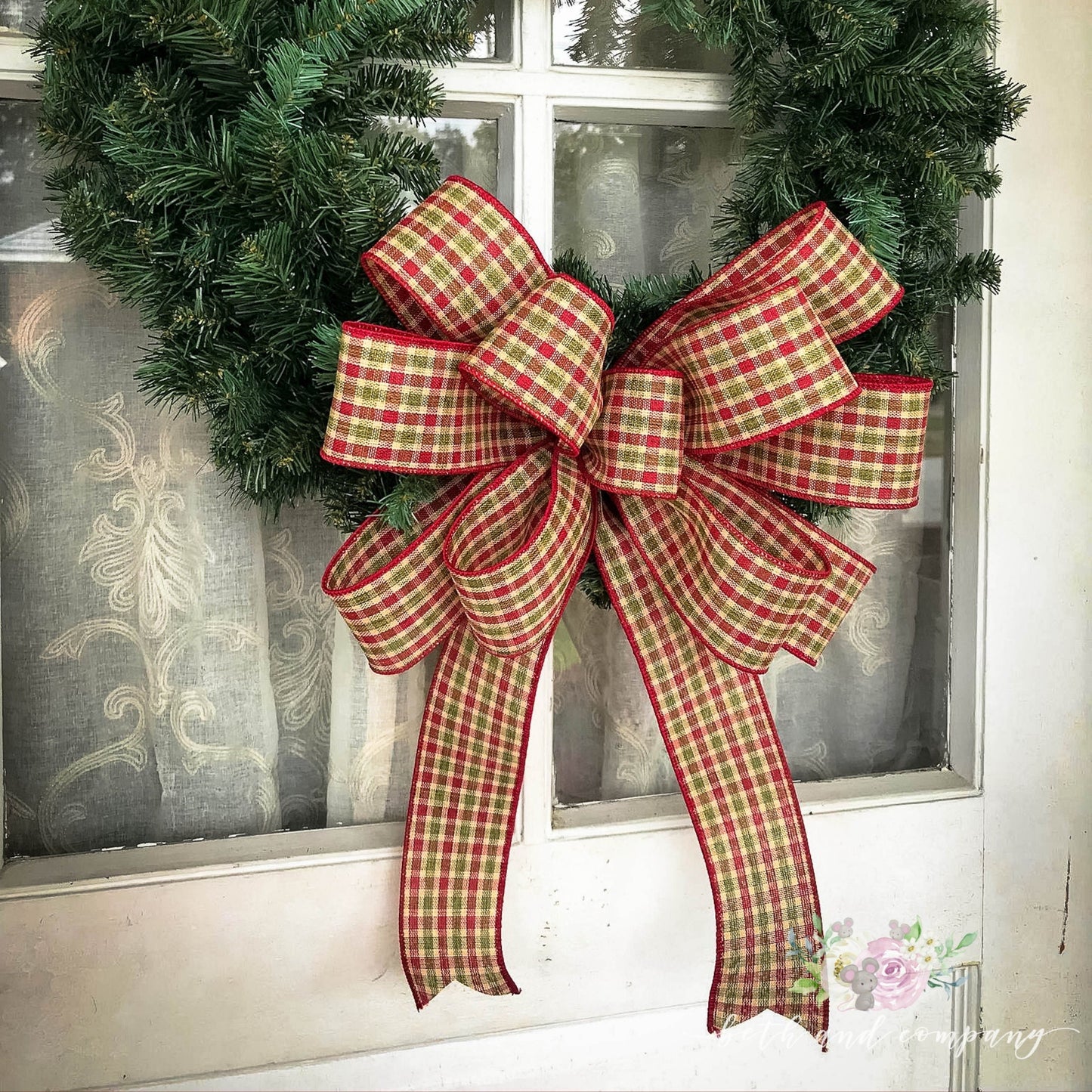 Christmas Bow, Homespun Christmas Plaid Bow, Farmhouse Christmas Wreath Bow