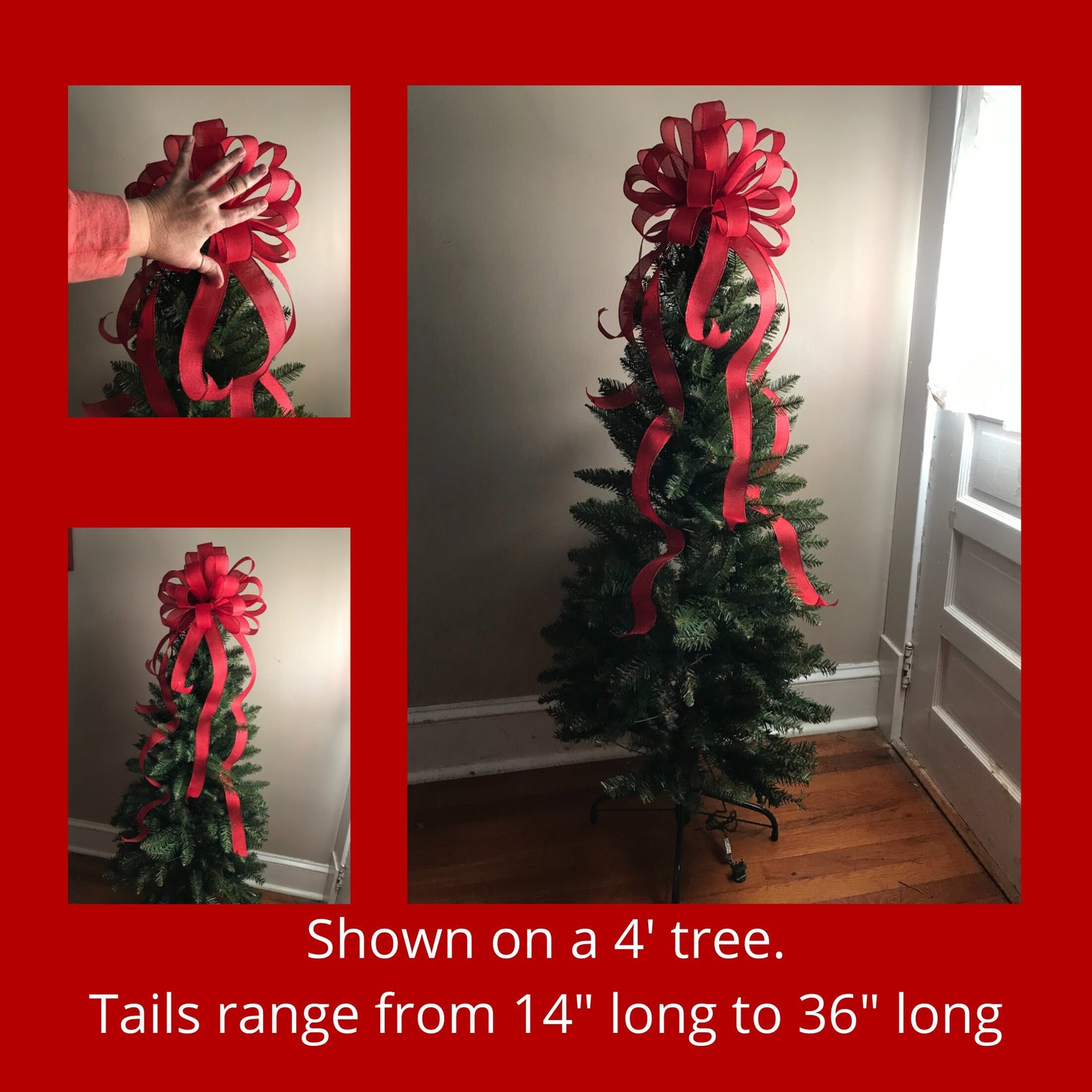 Christmas Tree Topper / Valentines Day Topper / Red Linen Tree Topper / 12" bow / Farmhouse Christmas Tree Bow
