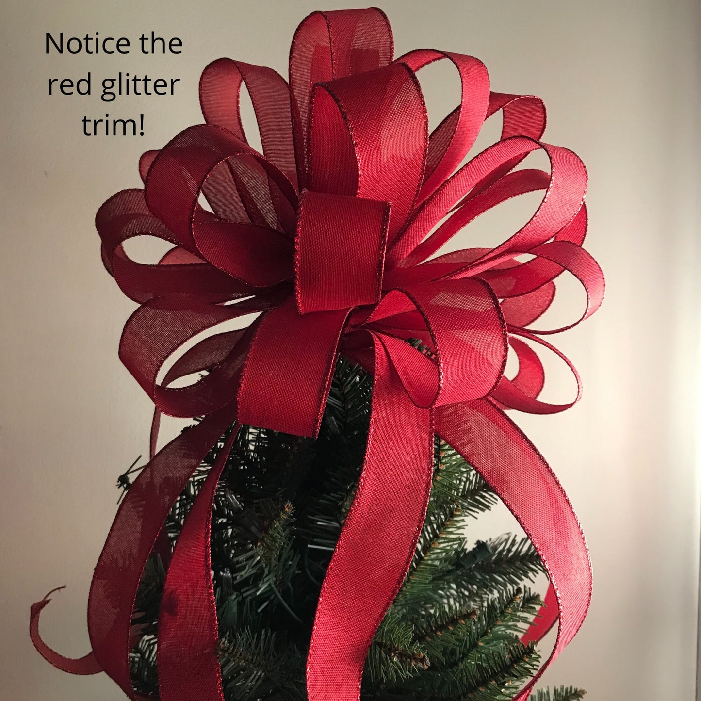 Christmas Tree Topper / Valentines Day Topper / Red Linen Tree Topper / 12" bow / Farmhouse Christmas Tree Bow