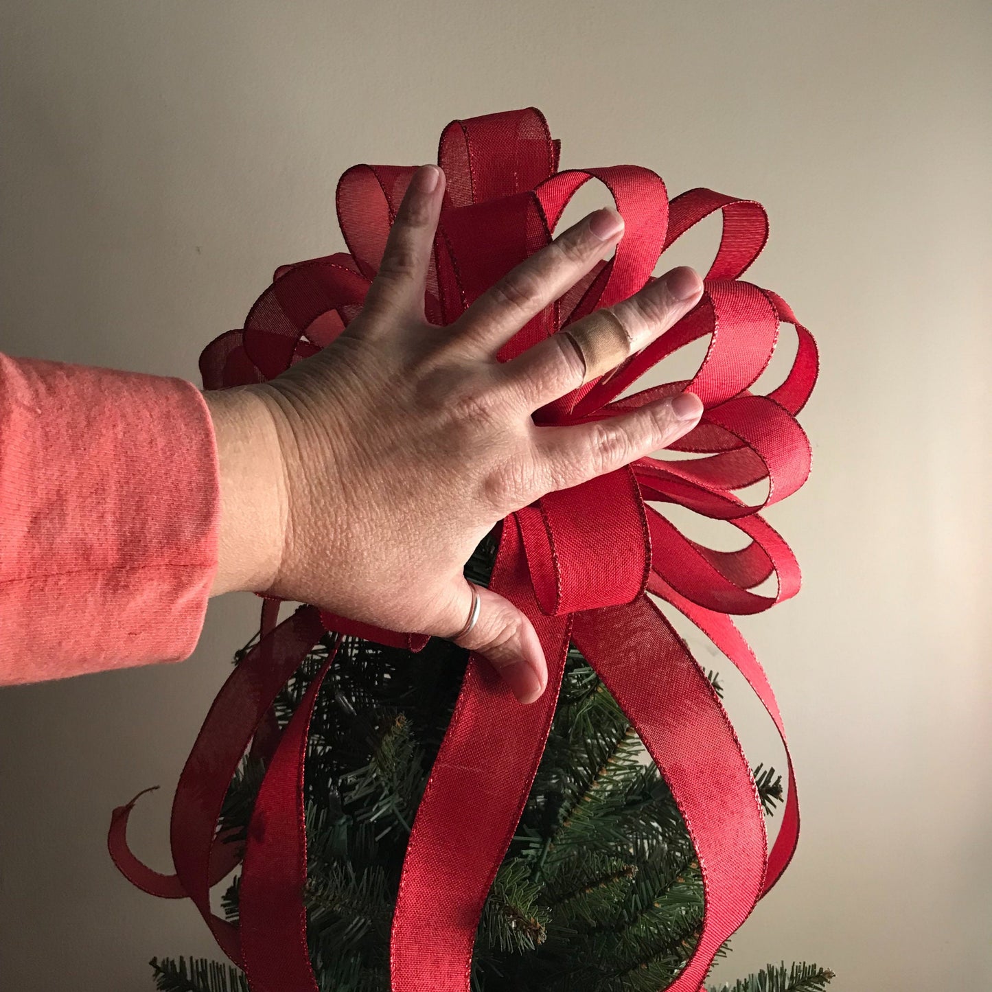 Christmas Tree Topper / Valentines Day Topper / Red Linen Tree Topper / 12" bow / Farmhouse Christmas Tree Bow