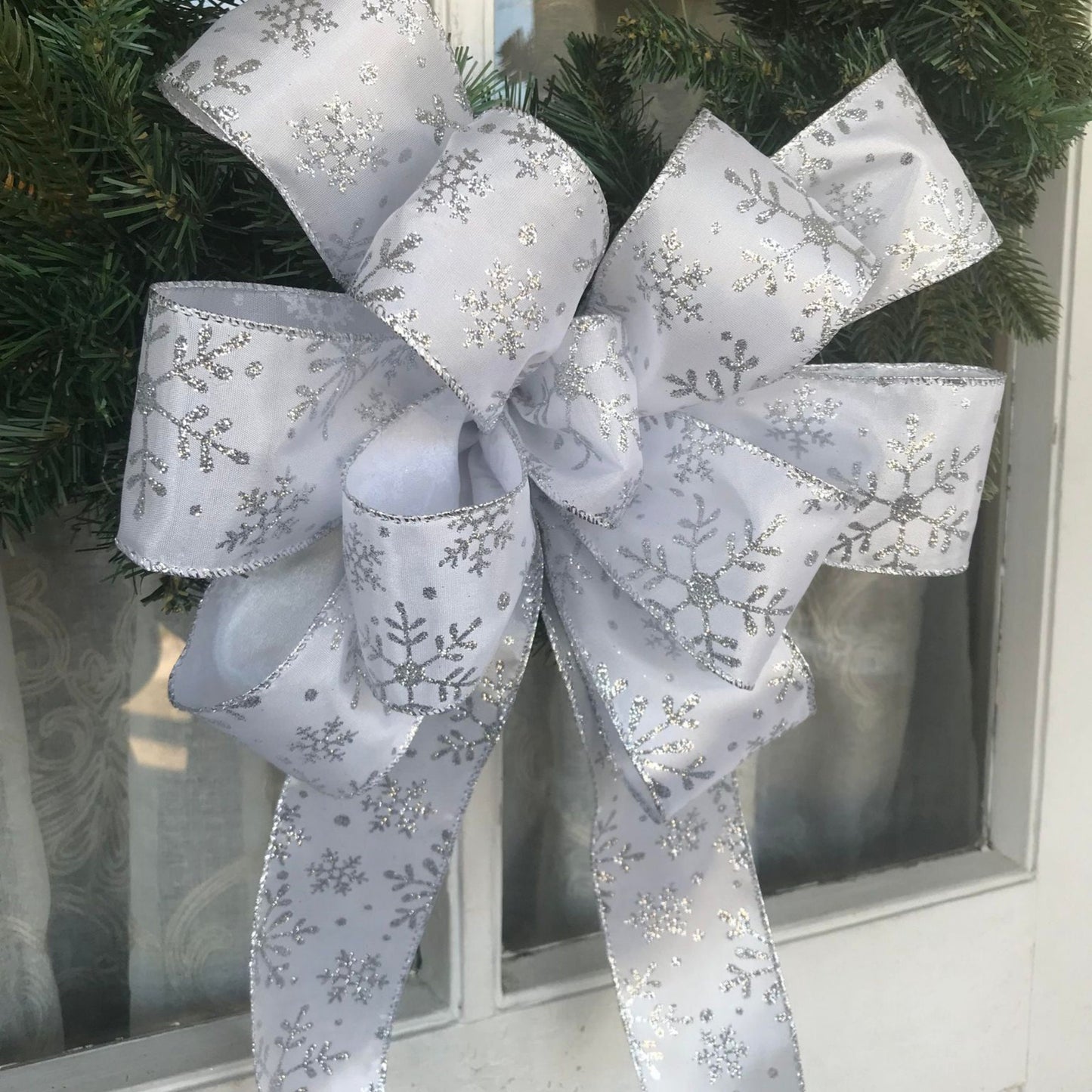 Snowflake Bow, Silver Snowflake Christmas Bow