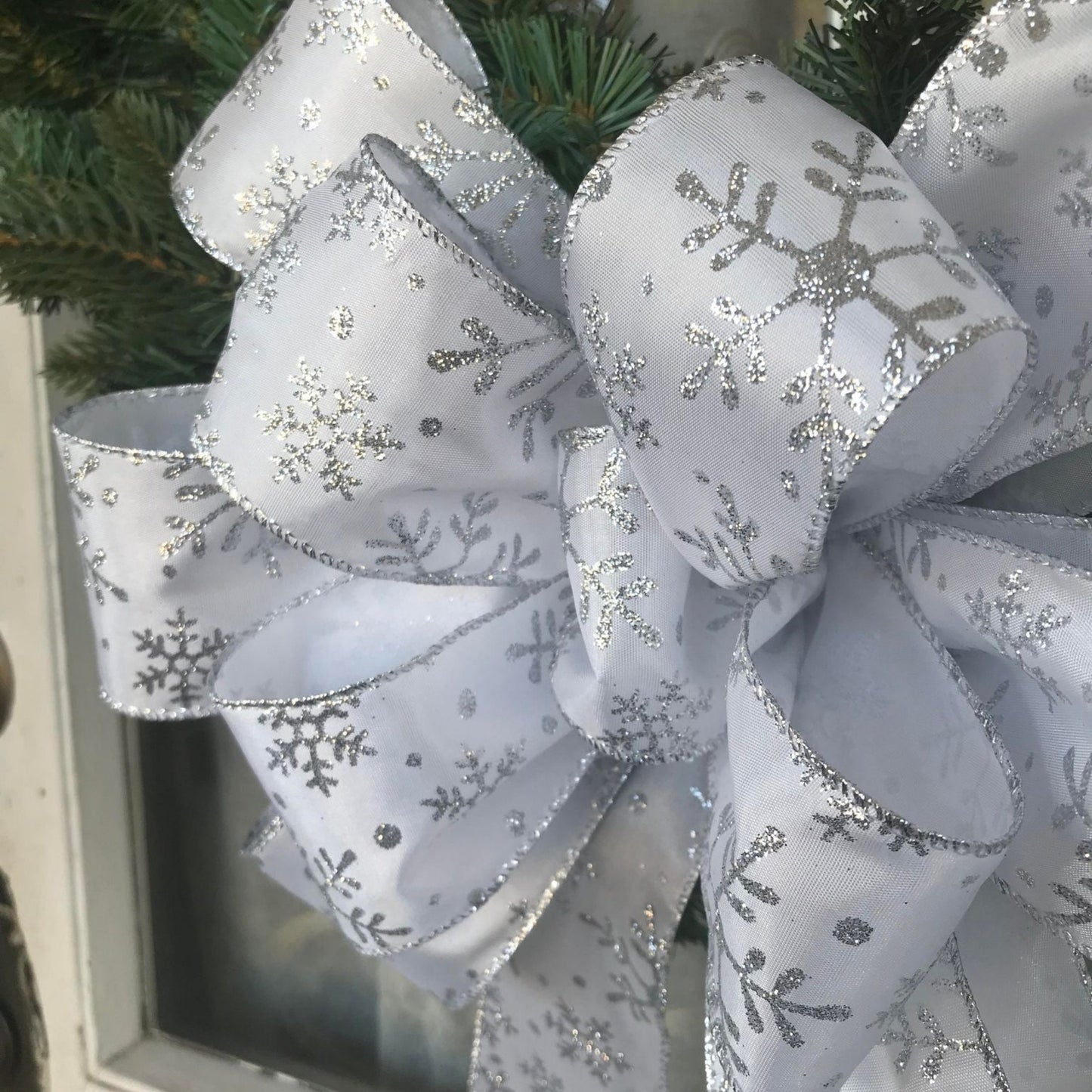 Snowflake Bow, Silver Snowflake Christmas Bow