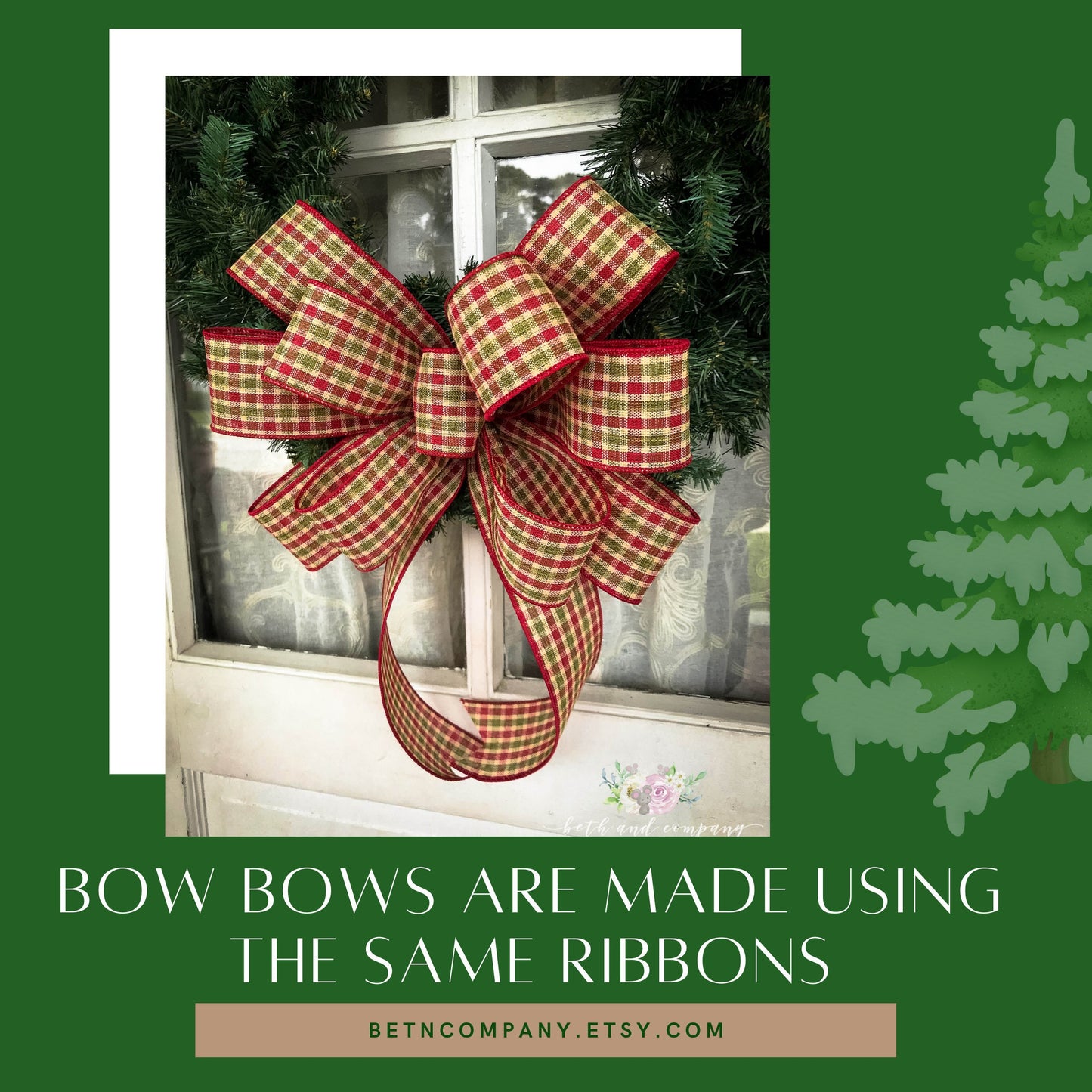 Christmas Bow, Homespun Christmas Plaid Bow, Farmhouse Christmas Wreath Bow - Beth and Company