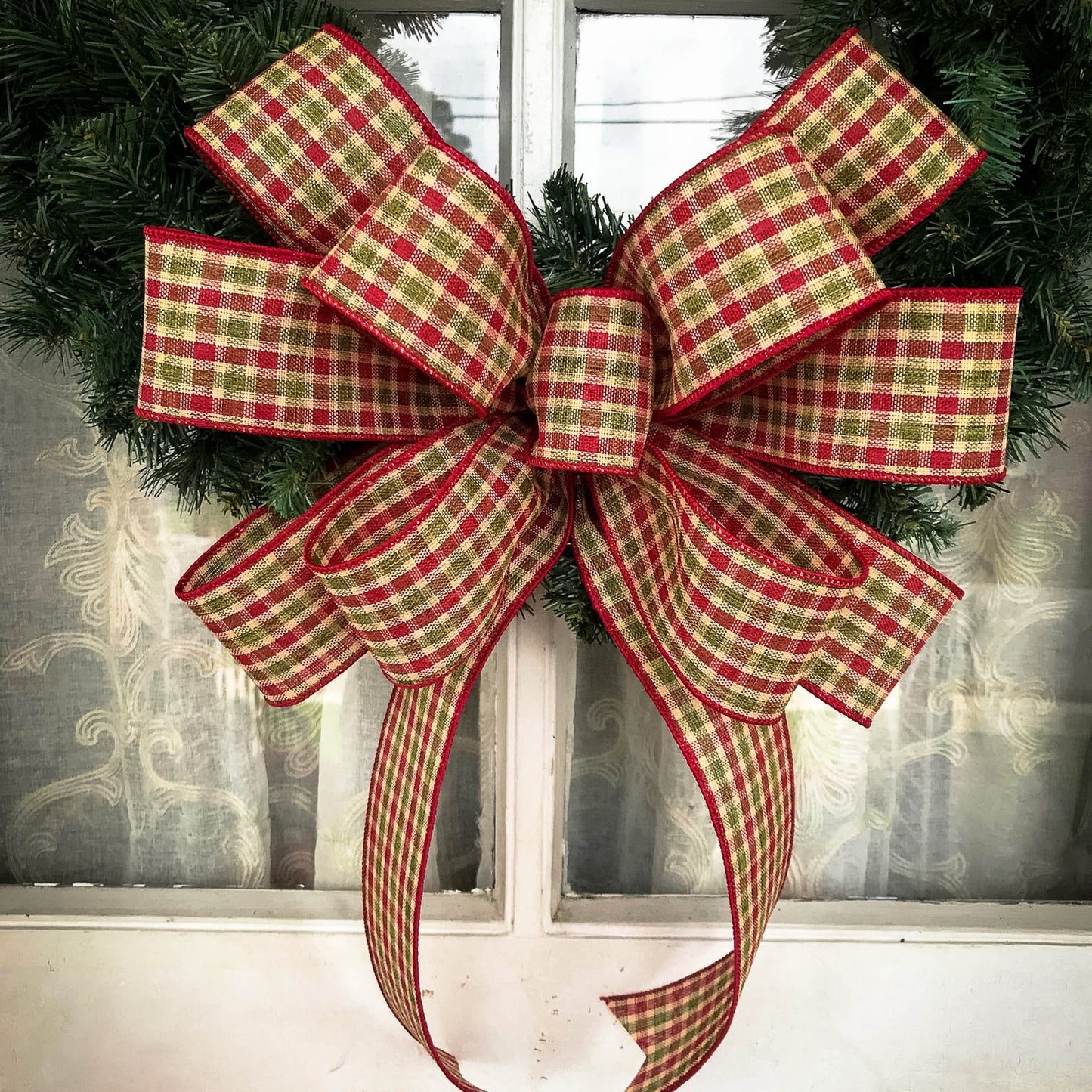 Christmas Bow, Homespun Christmas Plaid Bow, Farmhouse Christmas Wreath Bow - Beth and Company