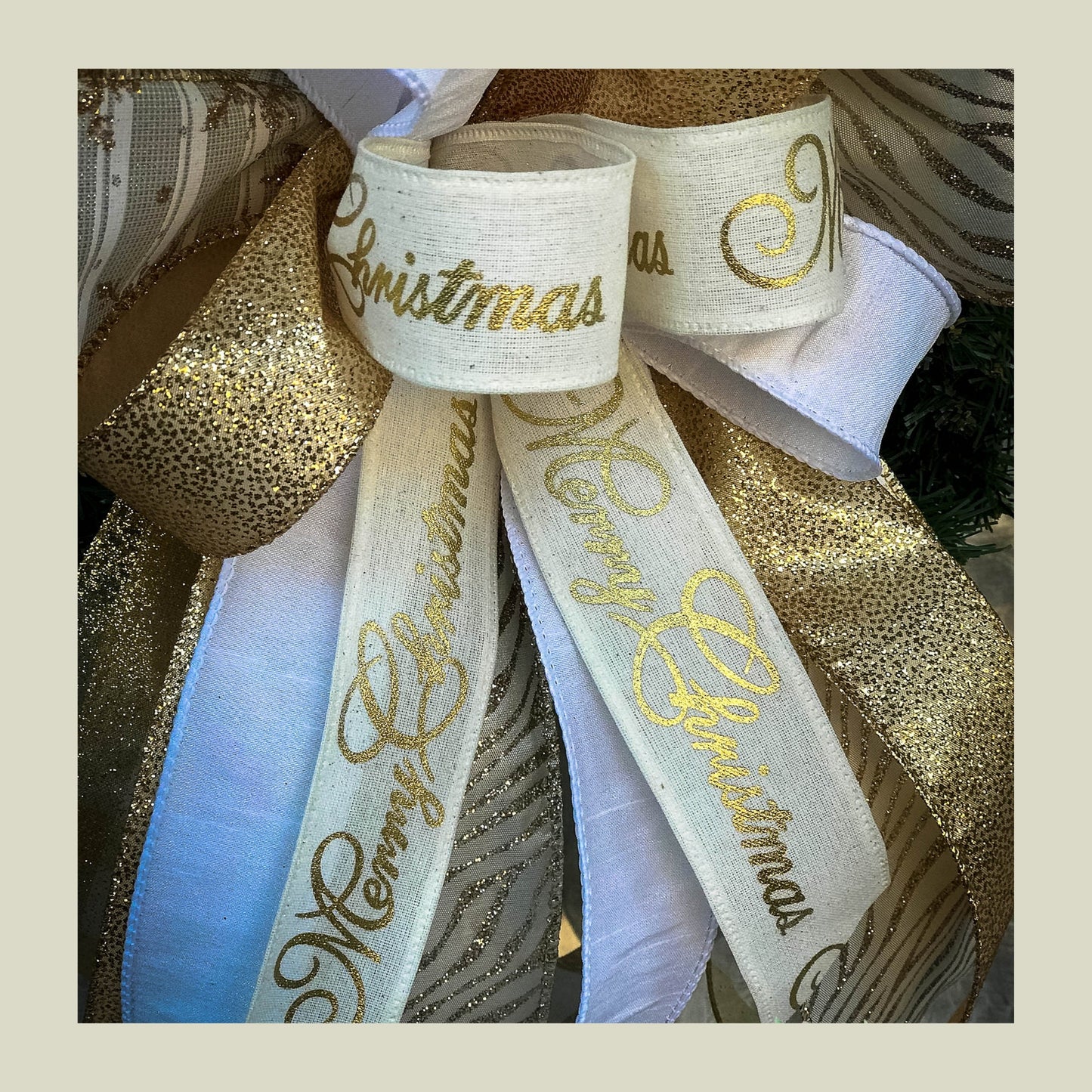 Christmas Bow, Gold and White Christmas Bow, Gold Tree Topper, Lantern Bow