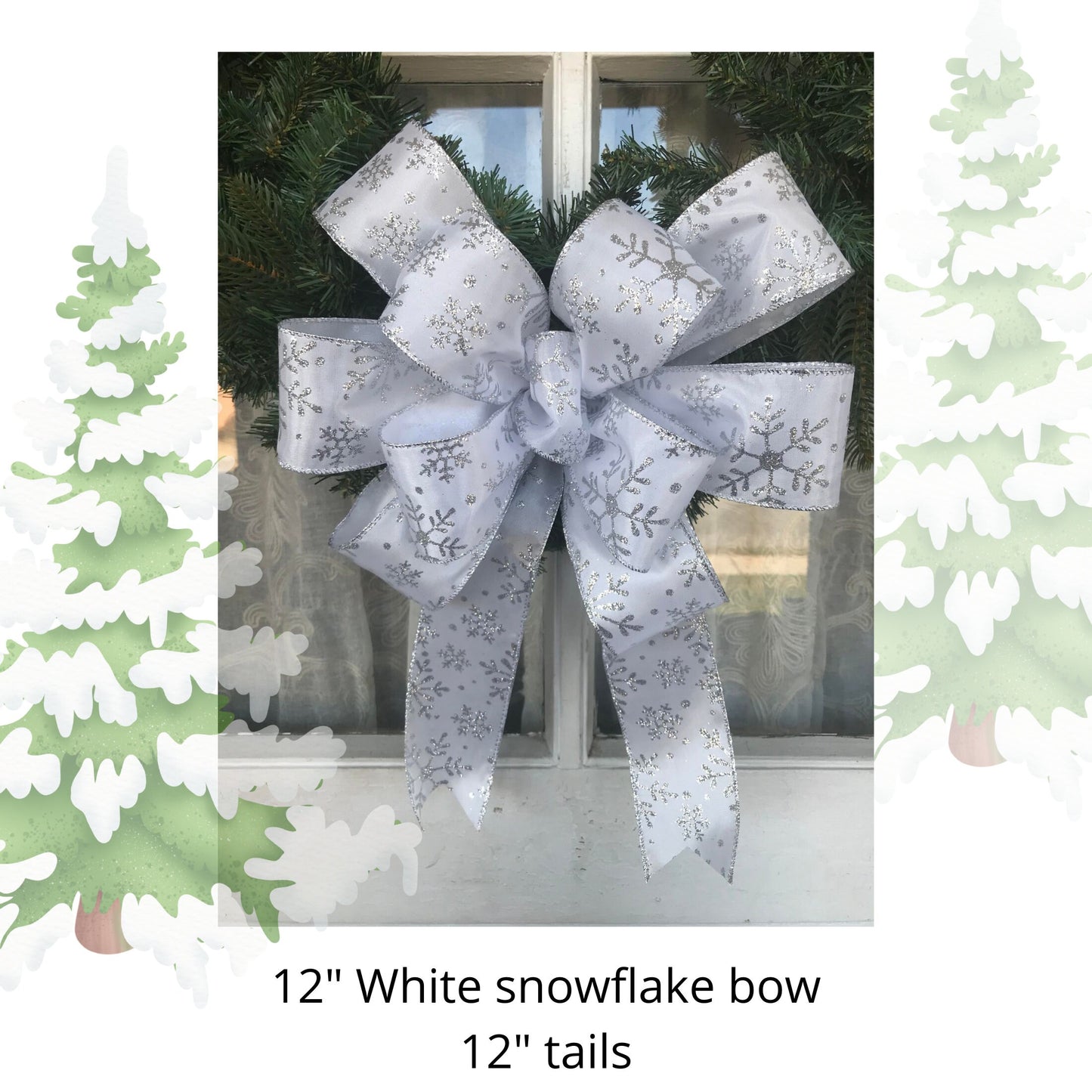 Snowflake Bow, Silver Snowflake Christmas Bow