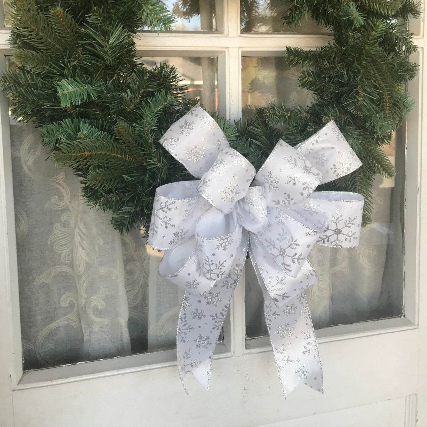 Snowflake Bow, Silver Snowflake Christmas Bow