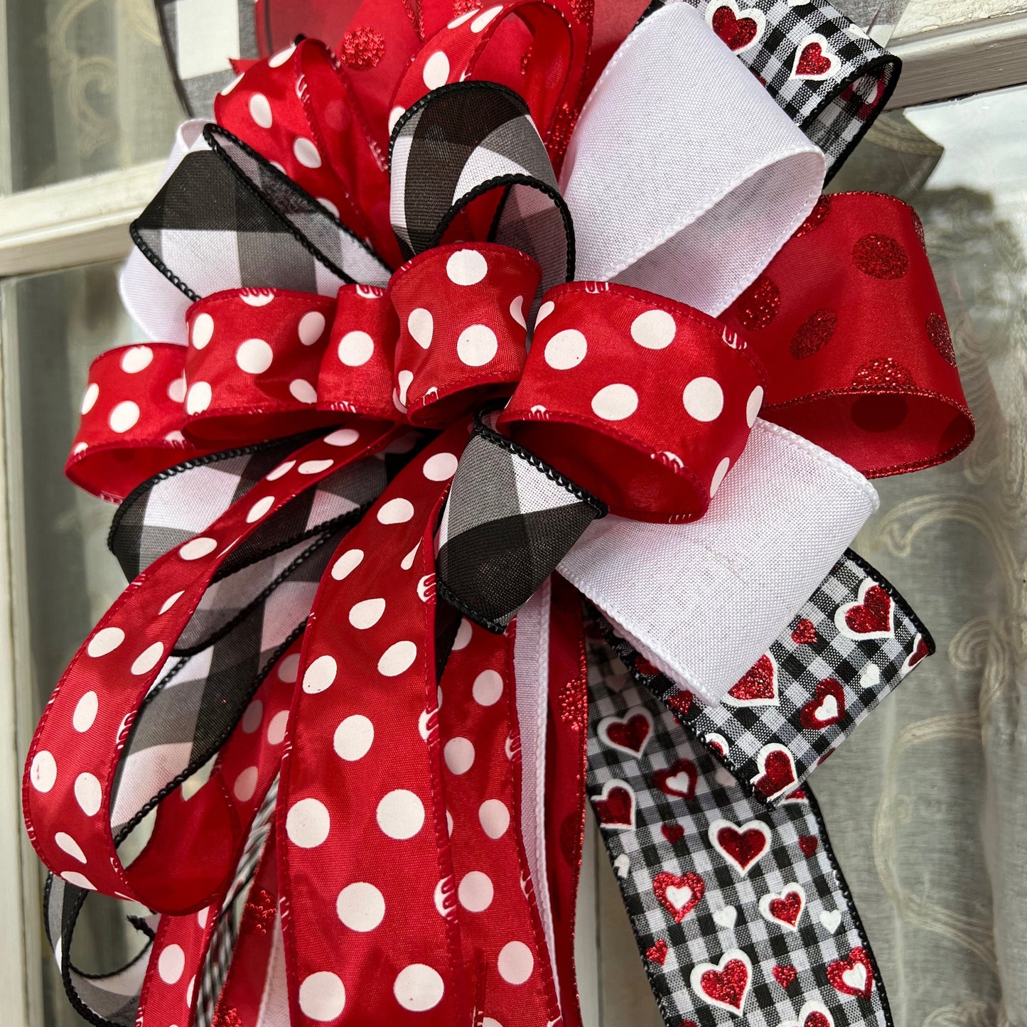 Valentine's Bow | Valentine Buffalo Plaid Door Hanger | Metal Heart with Valentines Bow | Valentines Day Decor for front door