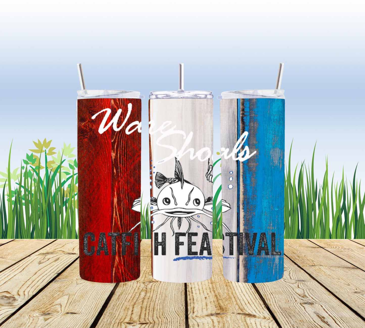 Red, White & Blue Wooden Plank Tumbler - WS Catfish Festival 2023