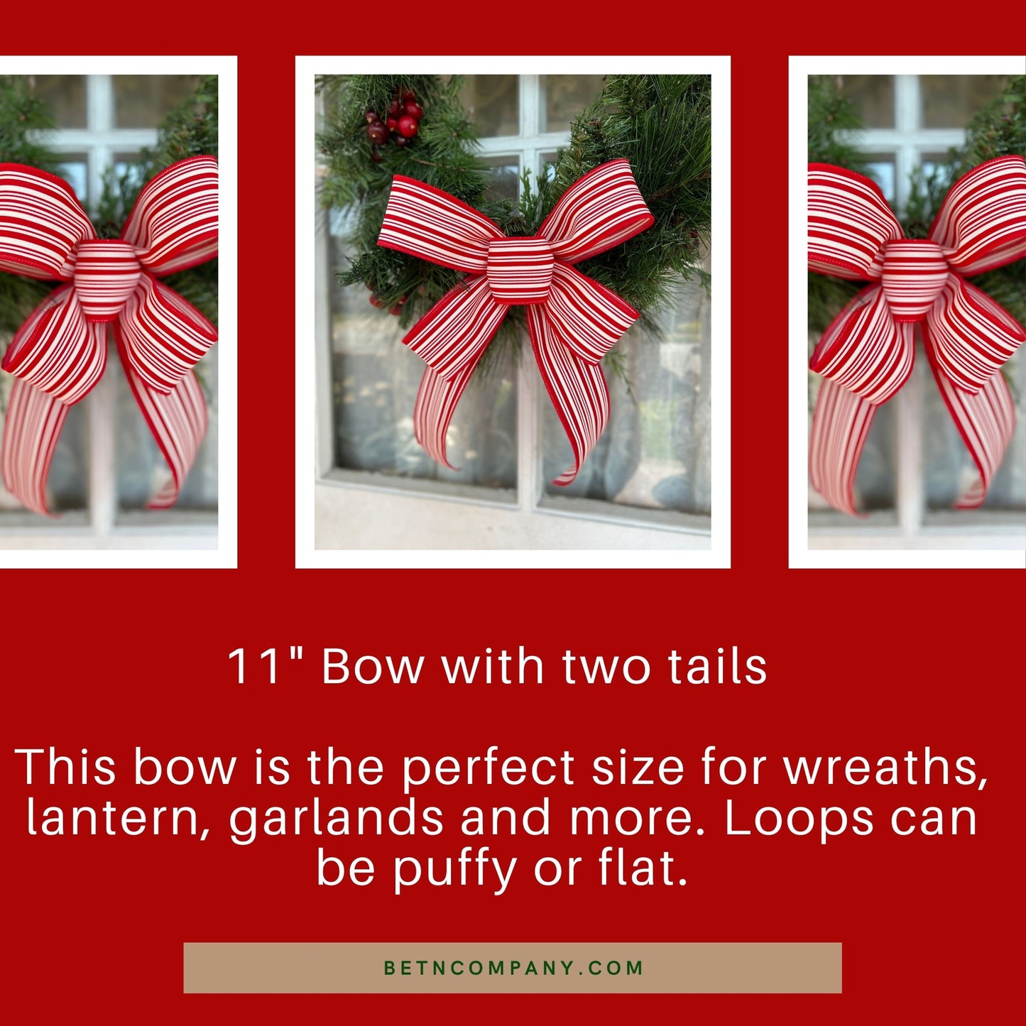 Christmas Bow / Red and White Ticking Striped Bow / Farmhouse Décor / Matching Lantern Bow